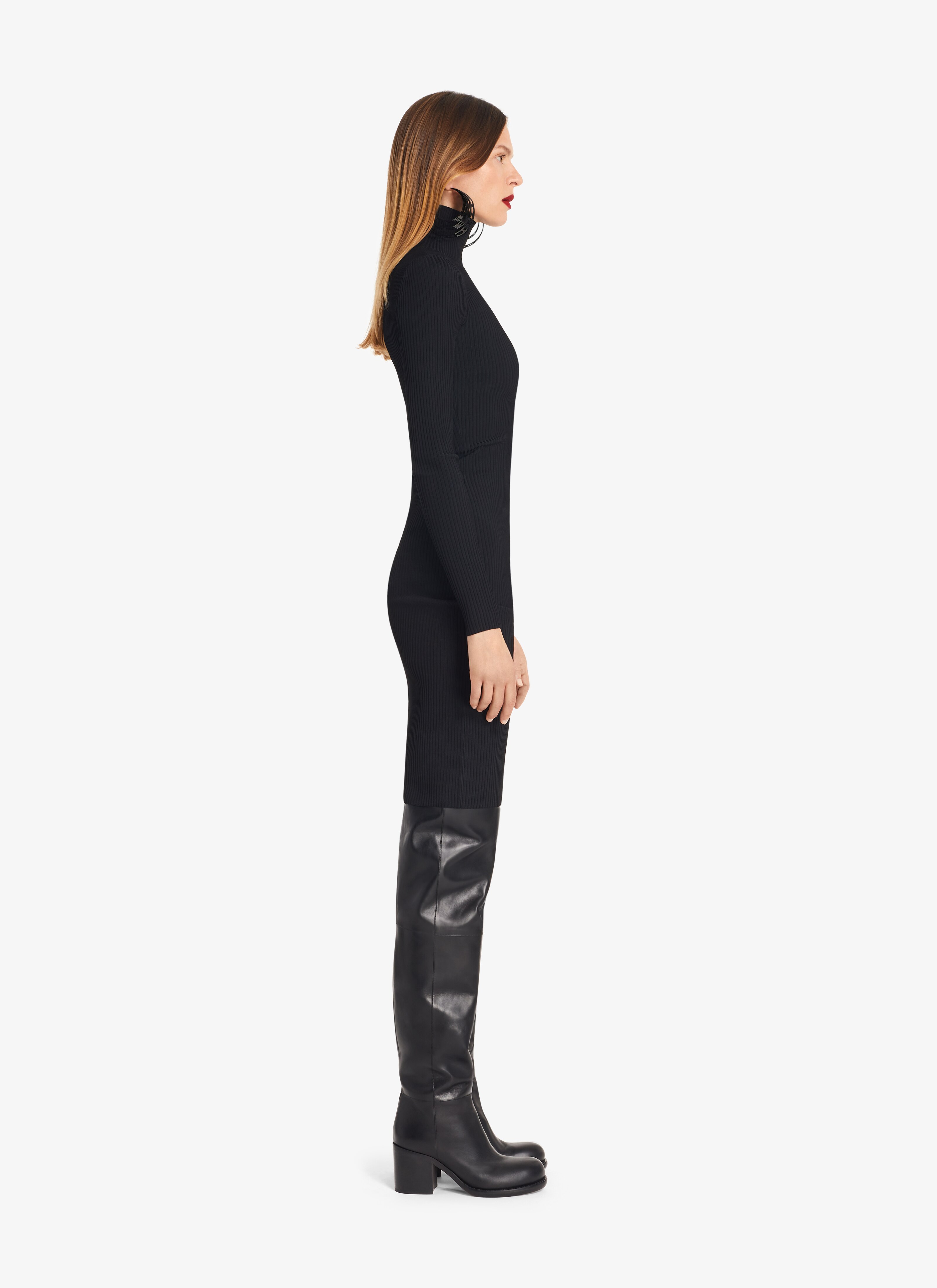 ALAÏA BLACK TURTLENECK RIBBED DRESS