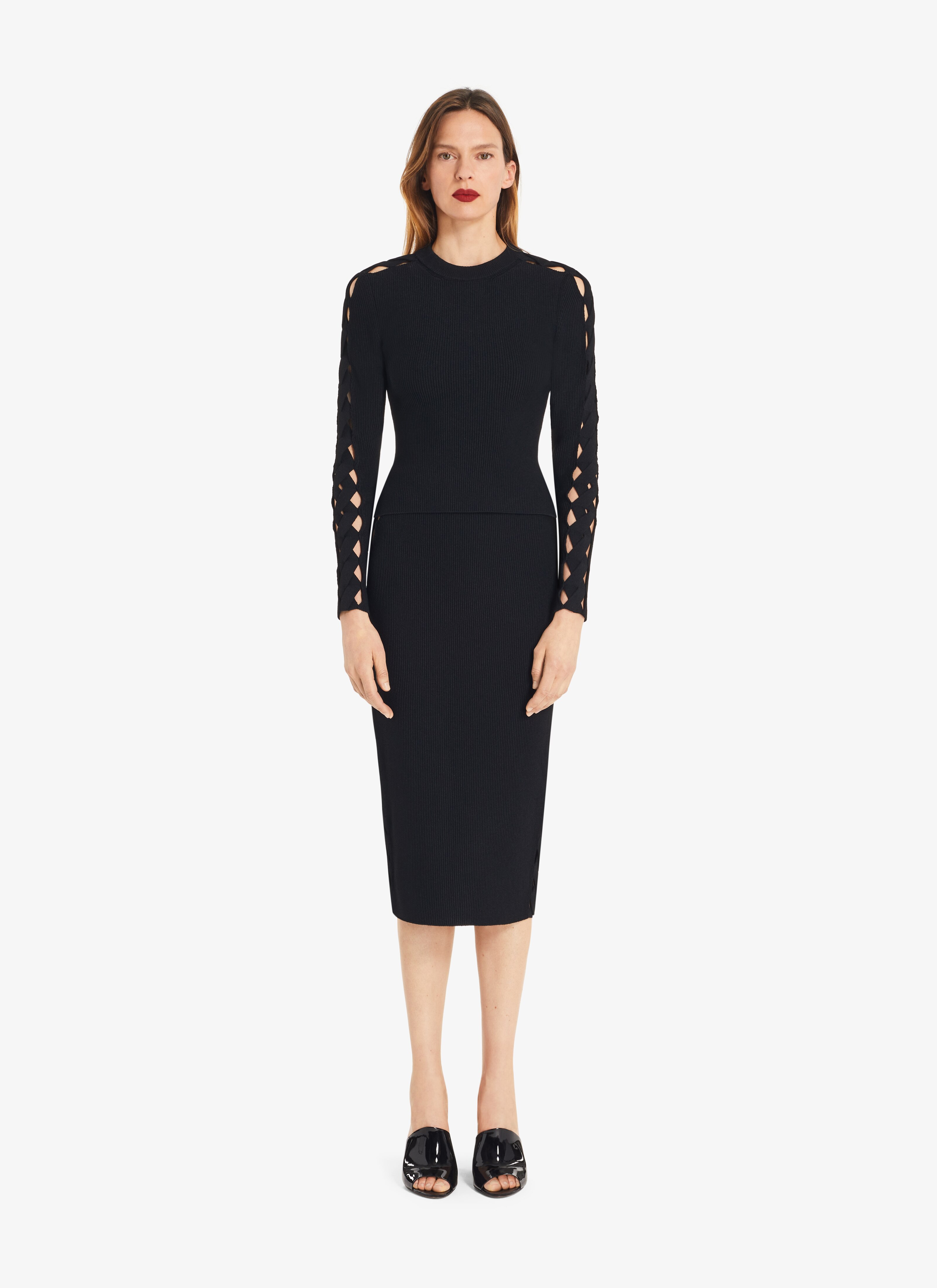 ALAÏA BLACK OPENWORK LONG-SLEEVES TOP