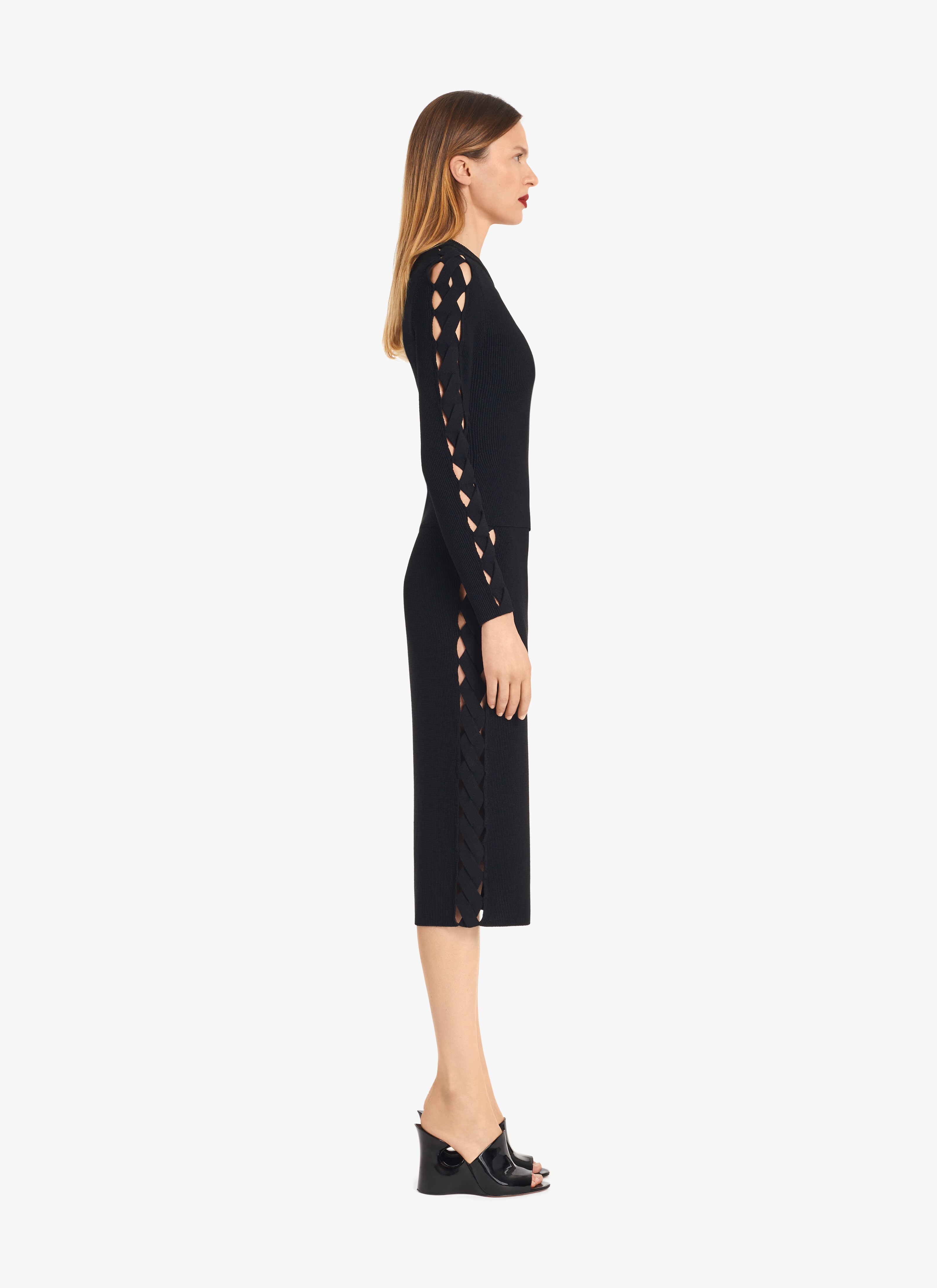 ALAÏA BLACK OPENWORK LONG-SLEEVES TOP