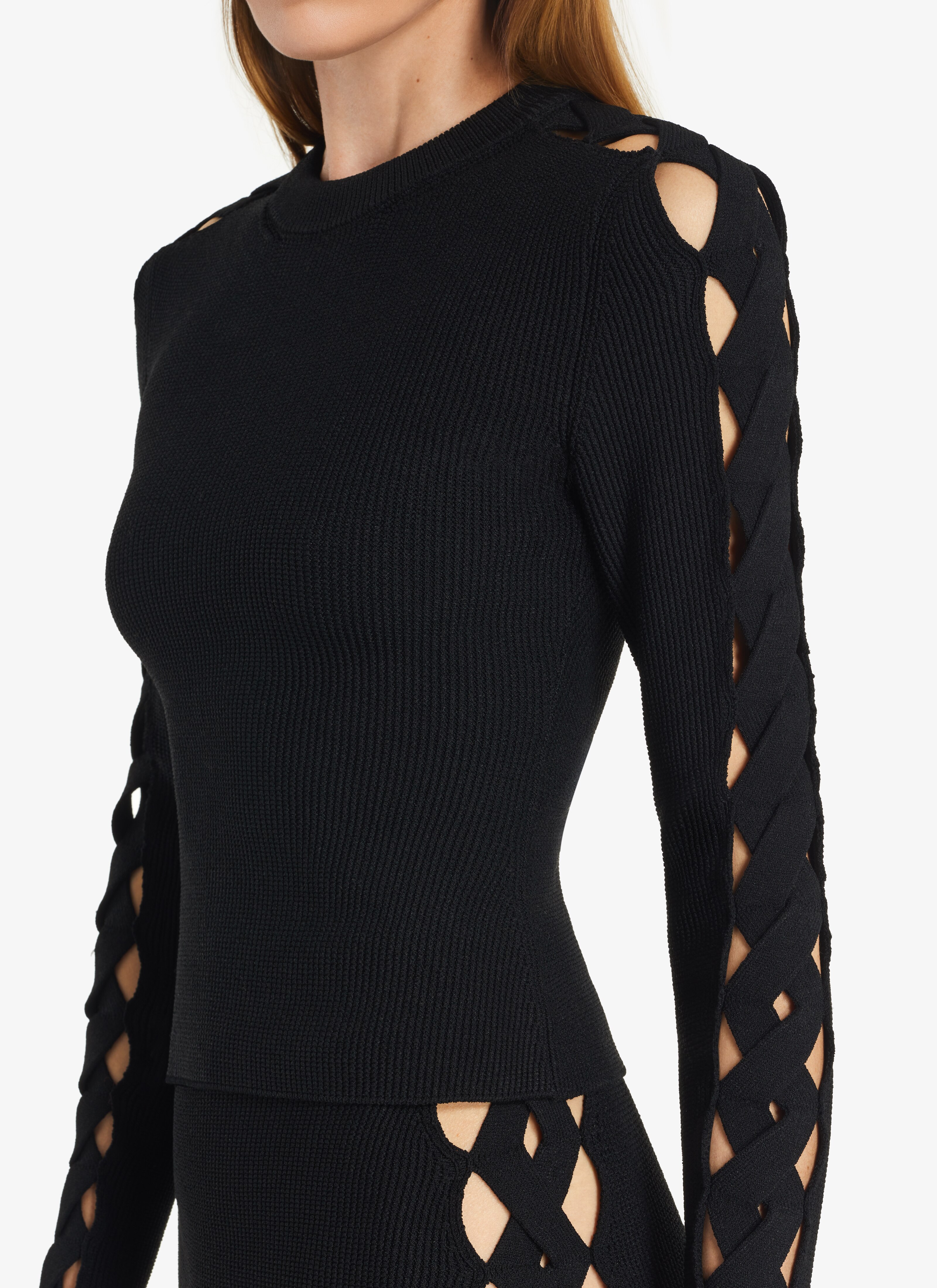 ALAÏA BLACK OPENWORK LONG-SLEEVES TOP