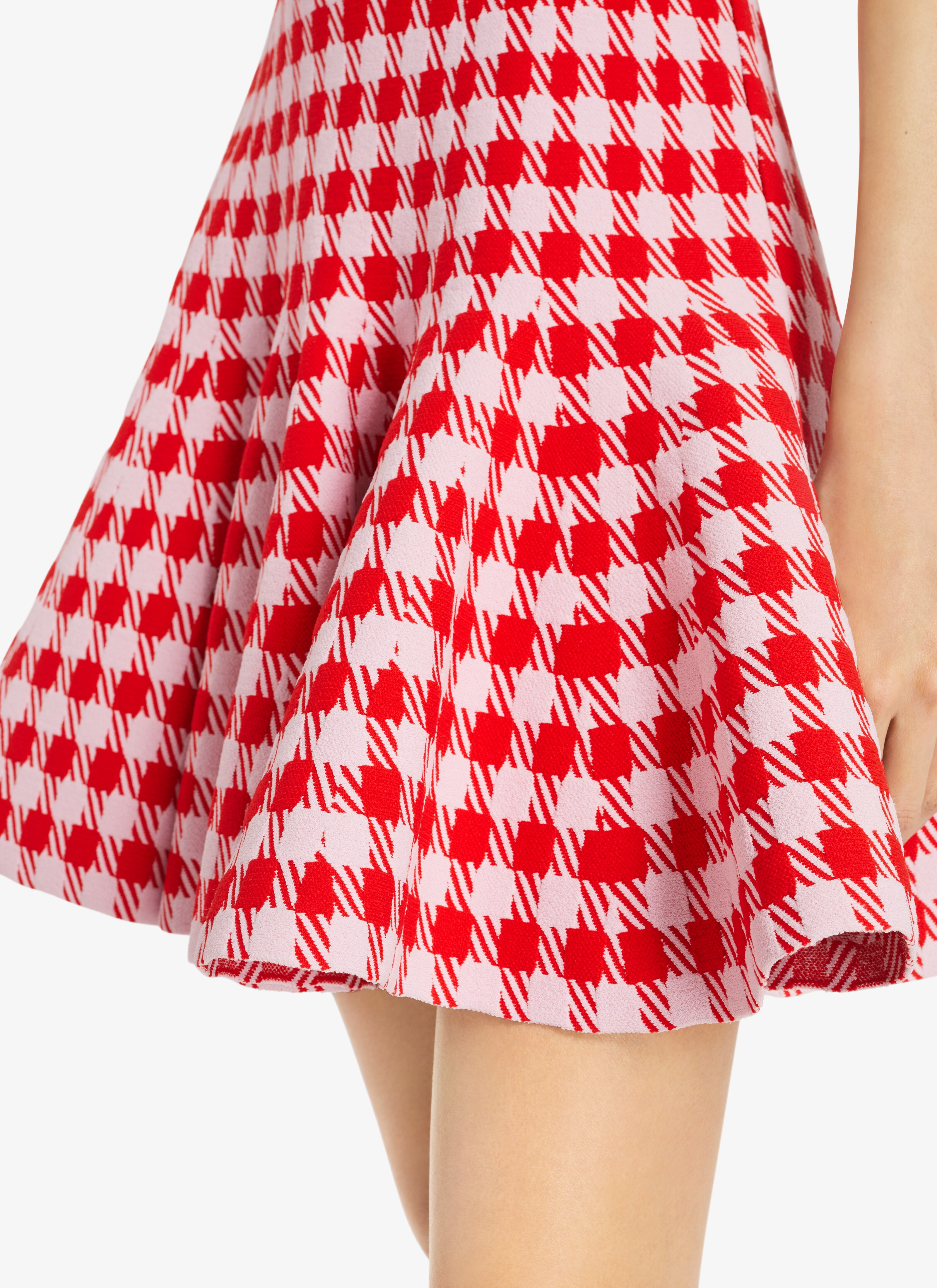 ALAÏA RED/PINK CHECK FLARED SKIRT