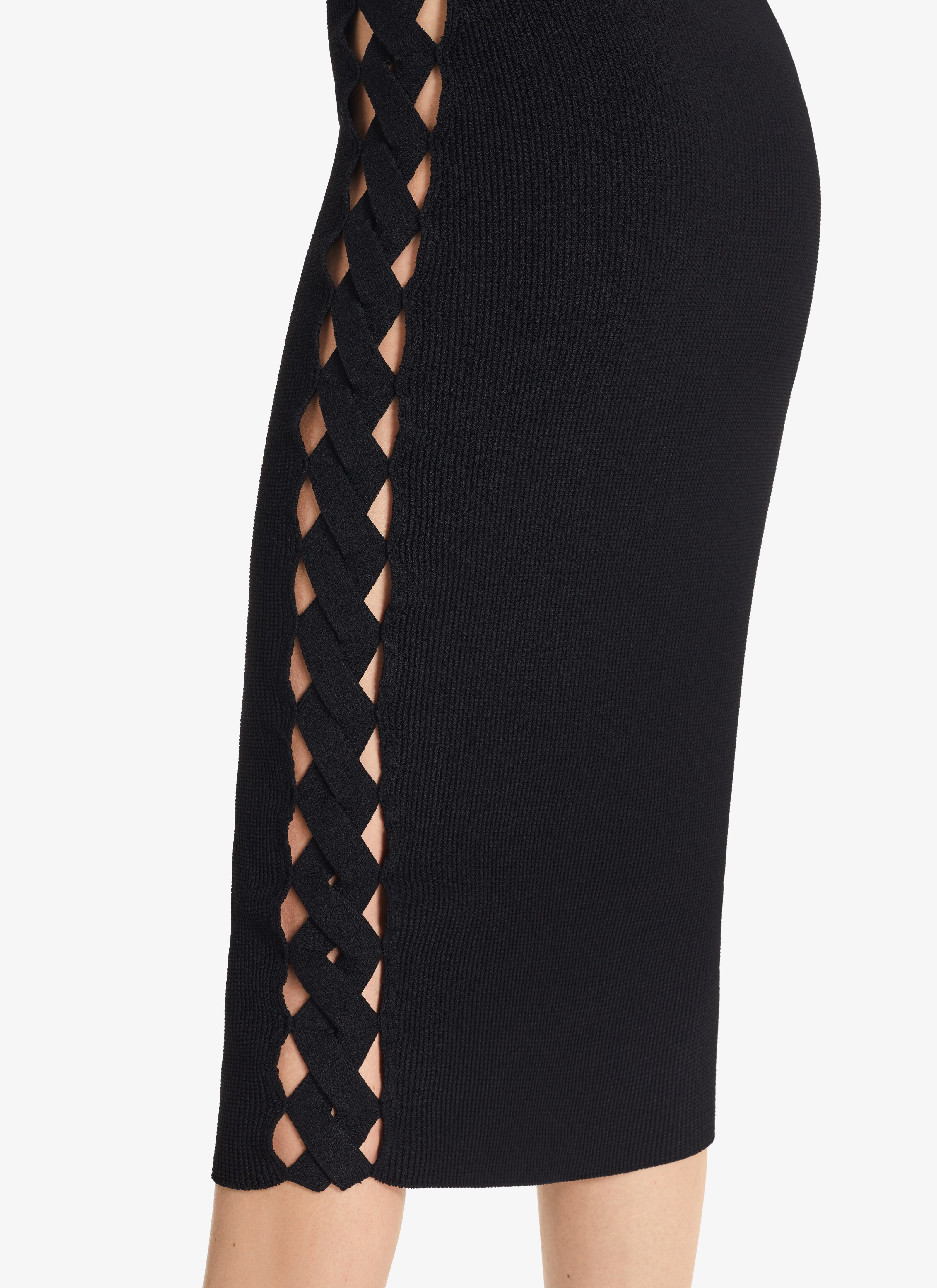 ALAÏA BLACK OPENWORK PENCIL SKIRT