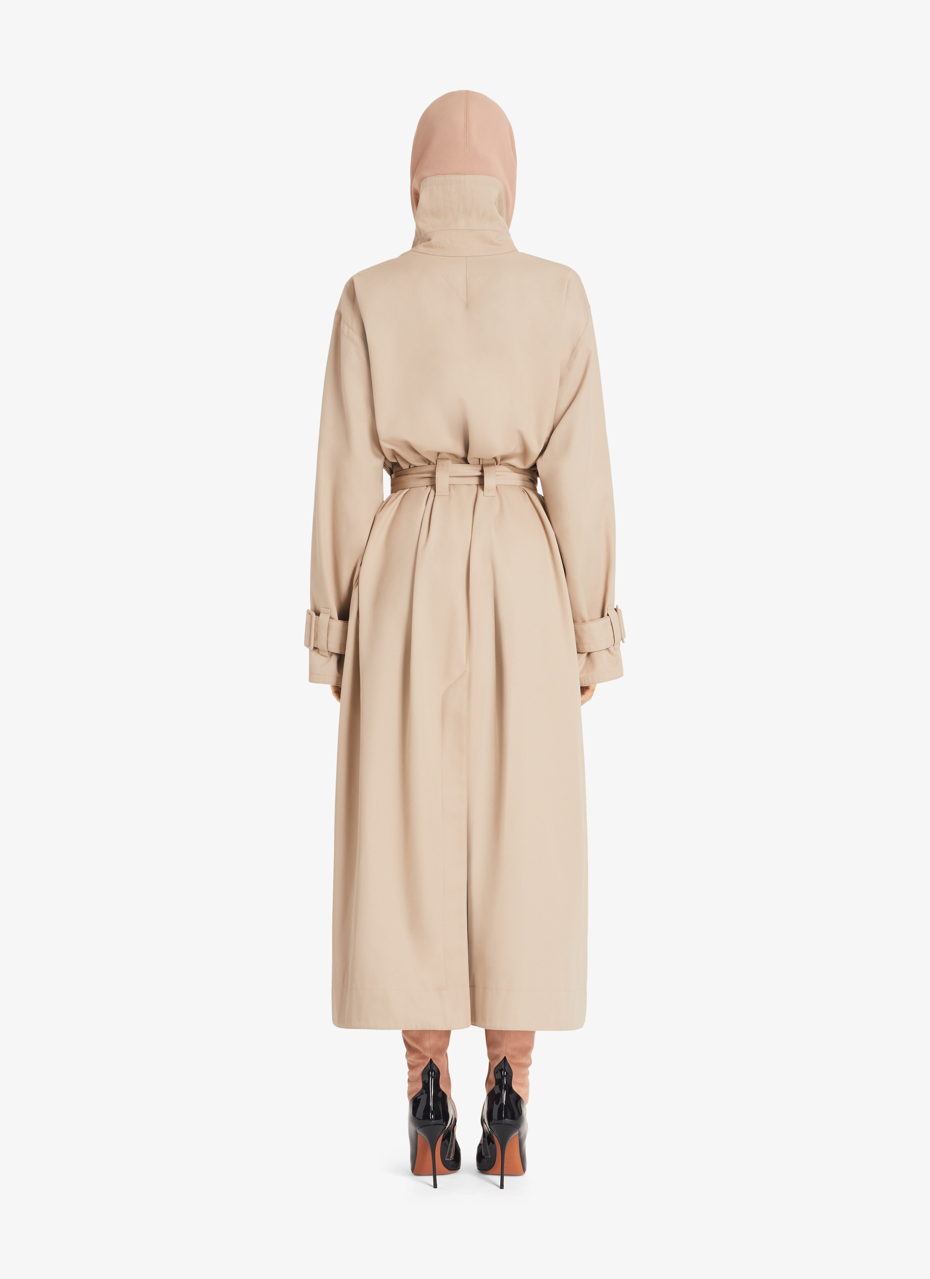 ALAÏA LIGHT BEIGE HOODY TRENCH-COAT