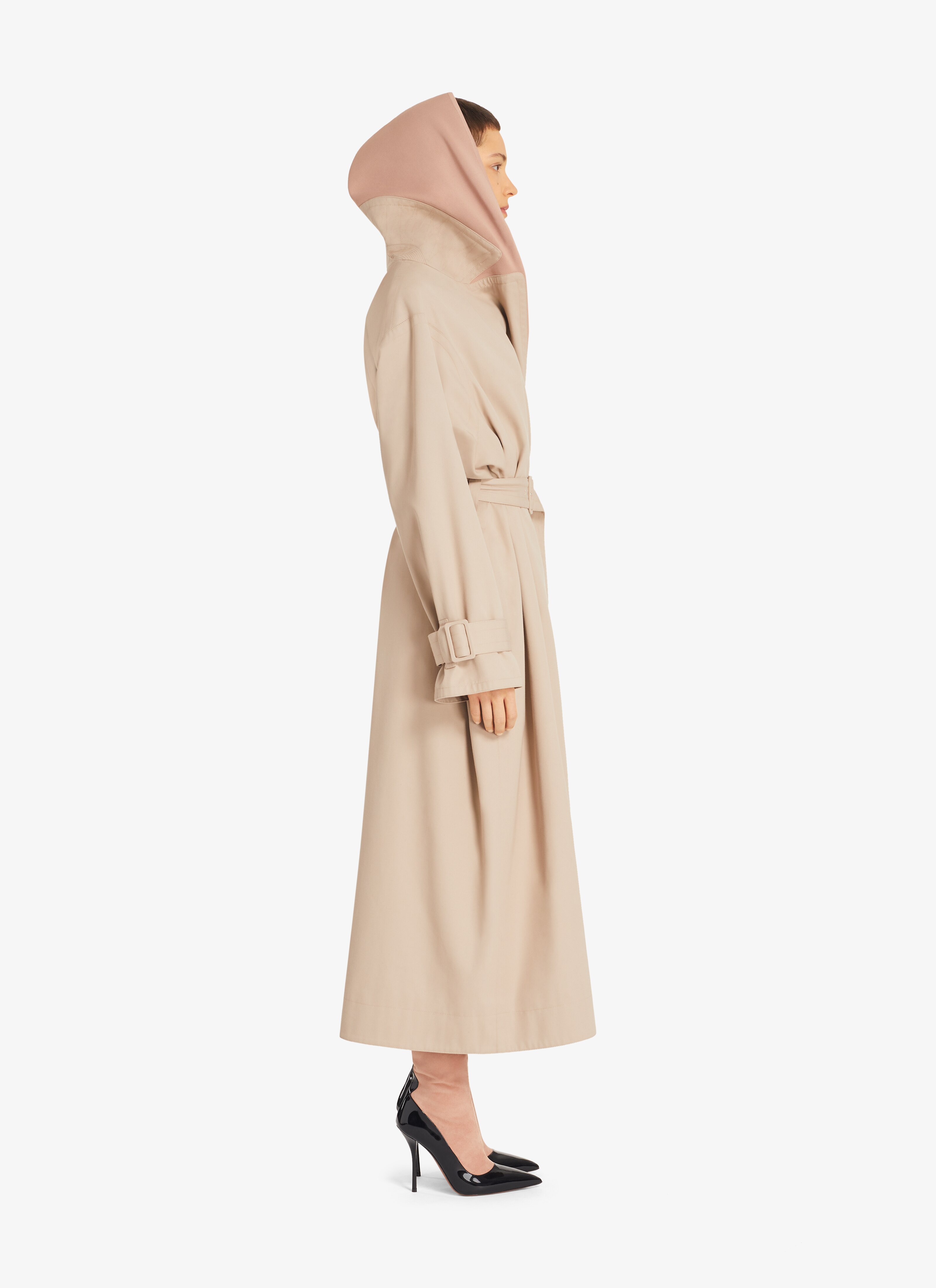 ALAÏA LIGHT BEIGE HOODY TRENCH-COAT