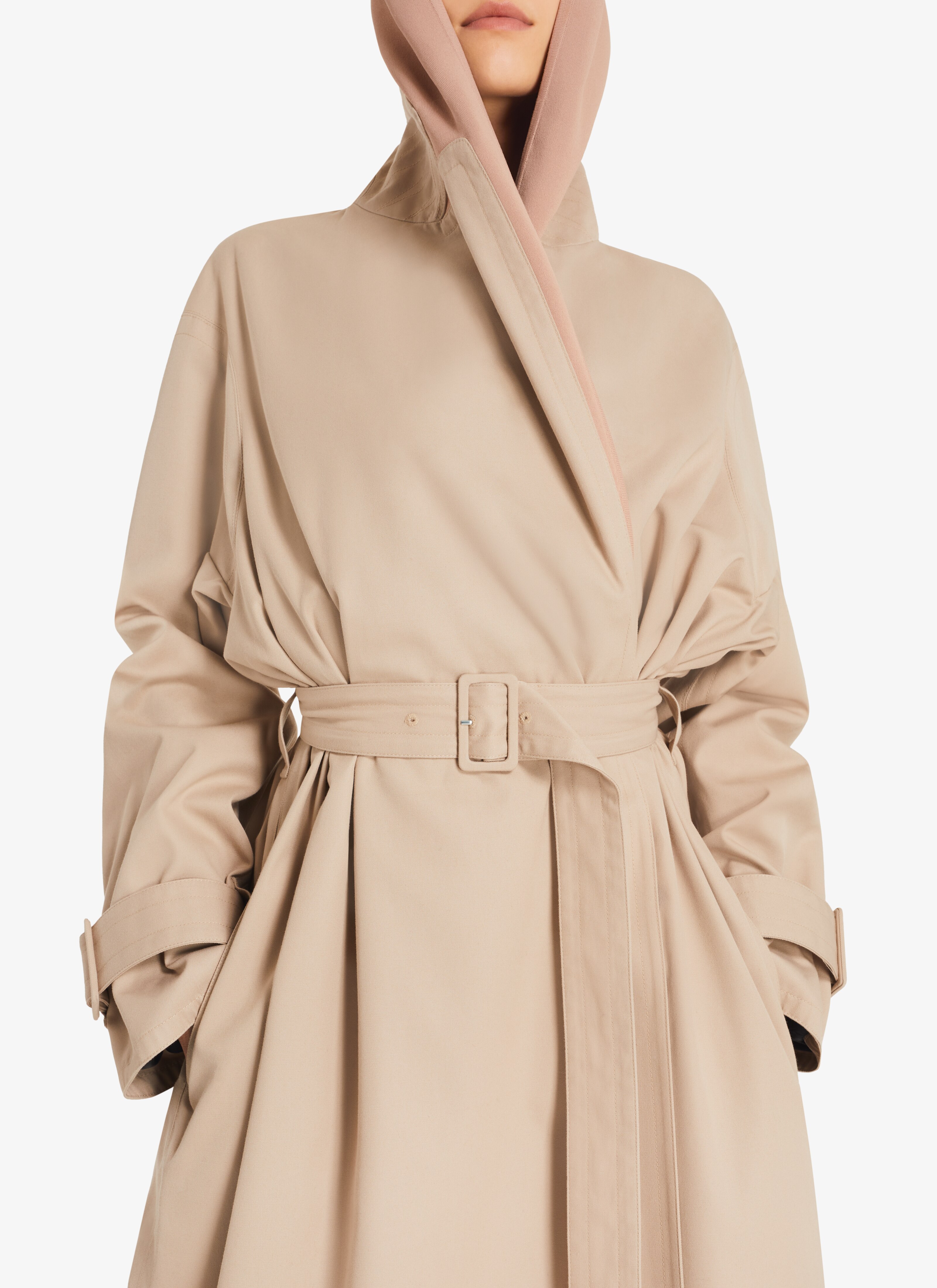 ALAÏA LIGHT BEIGE HOODY TRENCH-COAT
