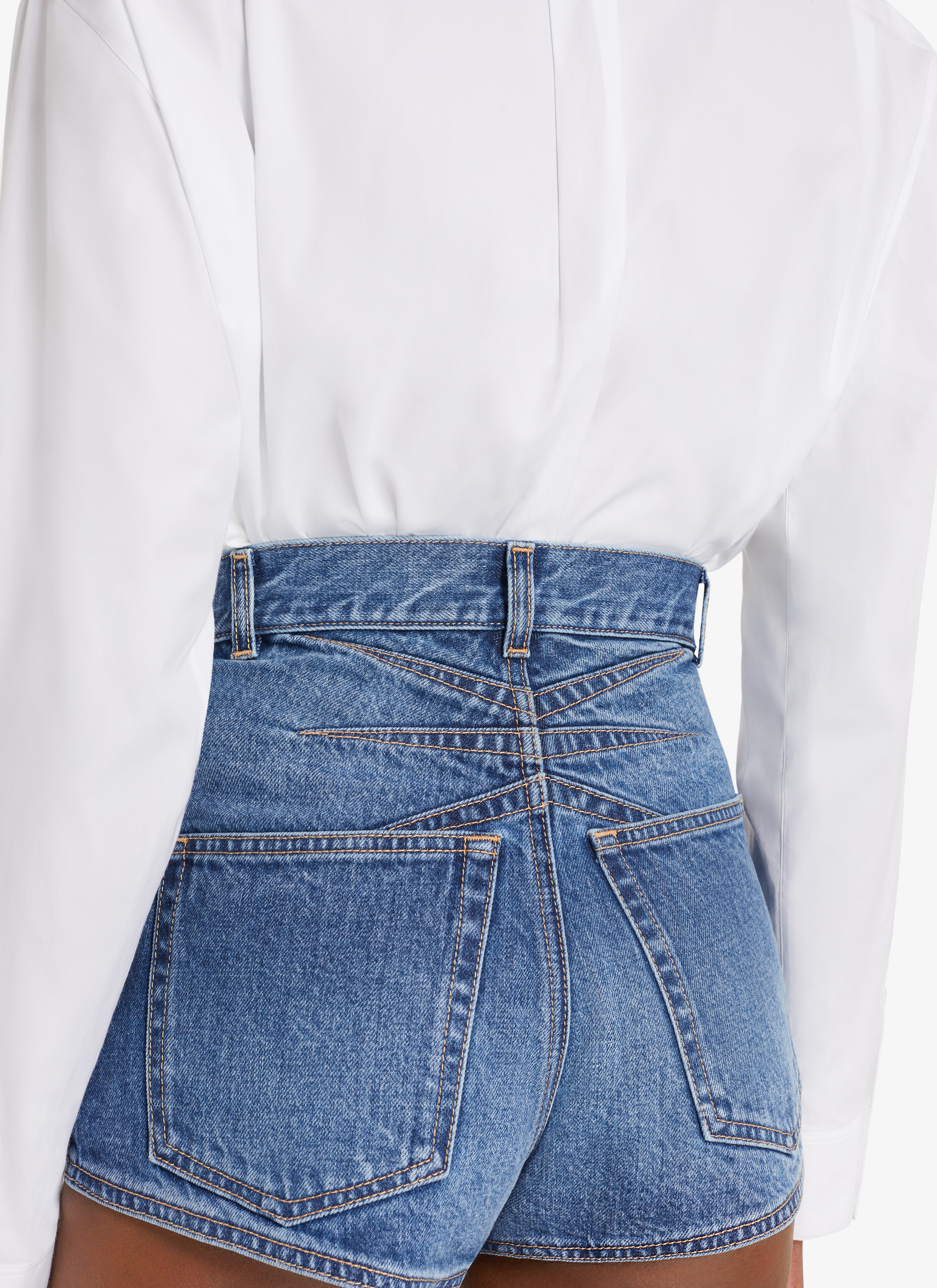 ALAÏA BLUE JEANS MINI SHORT IN DENIM