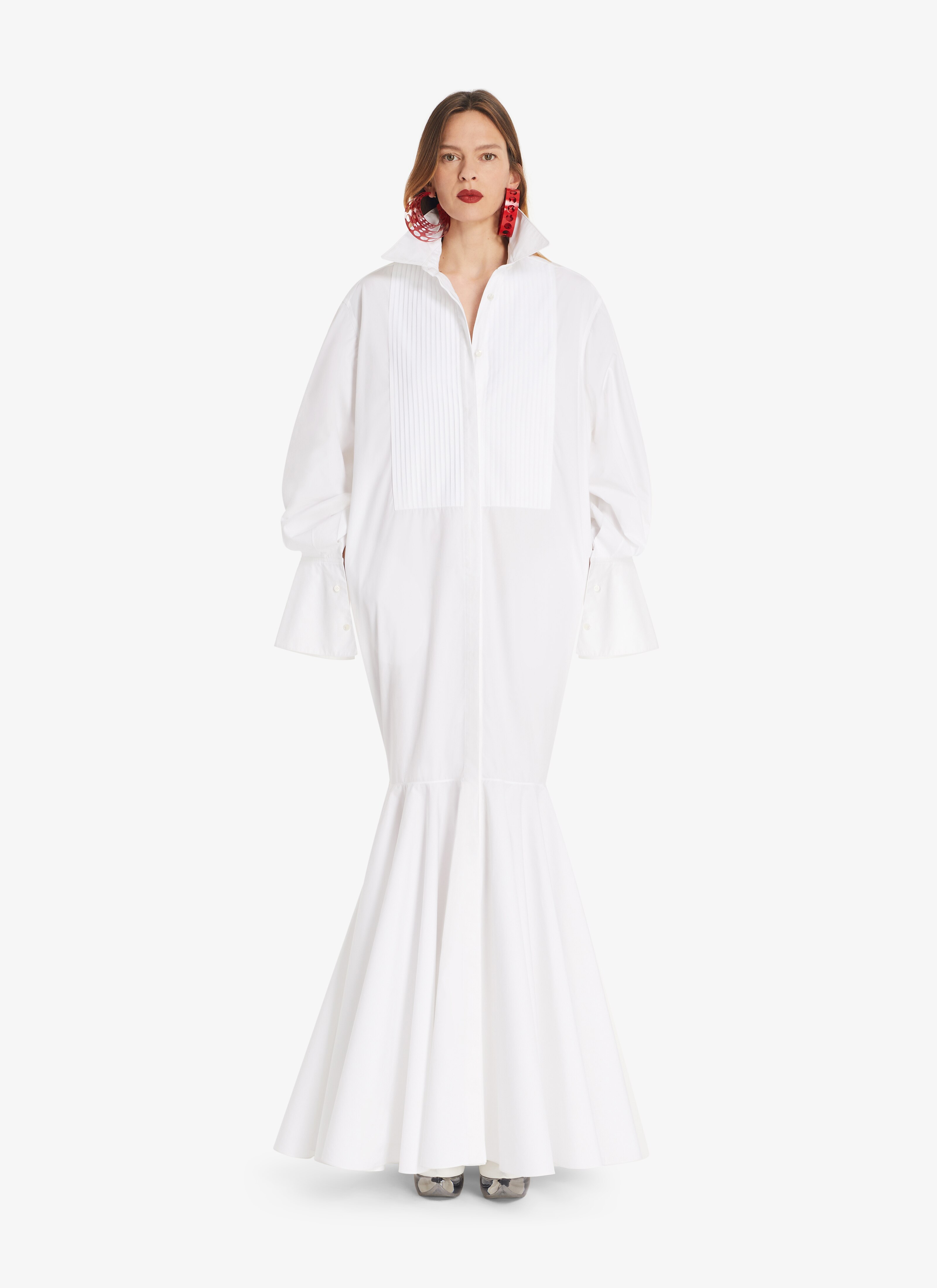 ALAÏA WHITE MAXI DRESS IN JAPANESE POPLIN