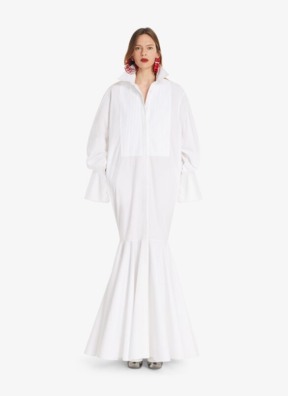 Maxi Dress in japanese poplin ALAÏA WHITE MAXI DRESS IN JAPANESE POPLIN