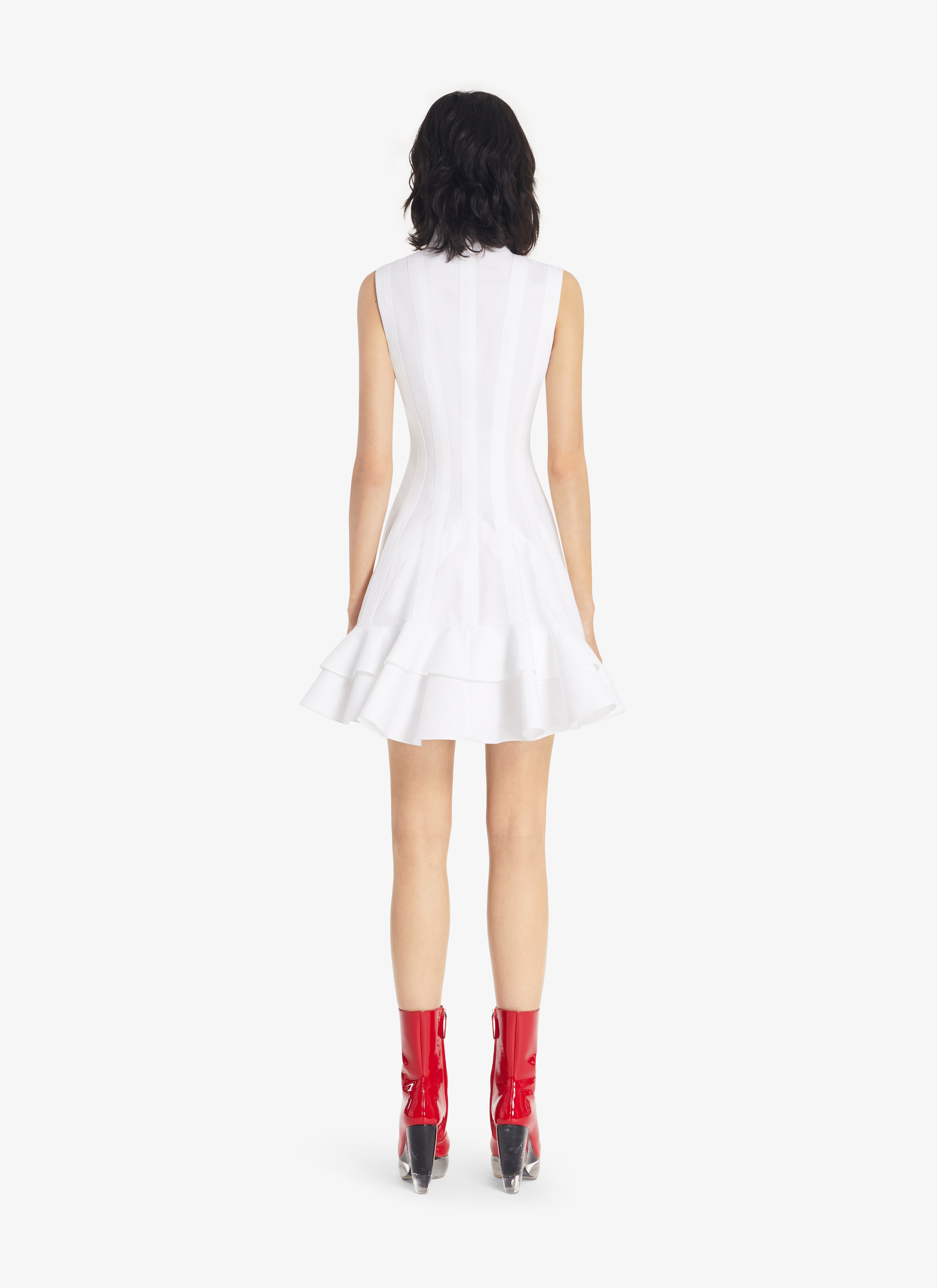 ALAÏA WHITE SCULPTING SLEEVELESS DRESS IN POPLIN