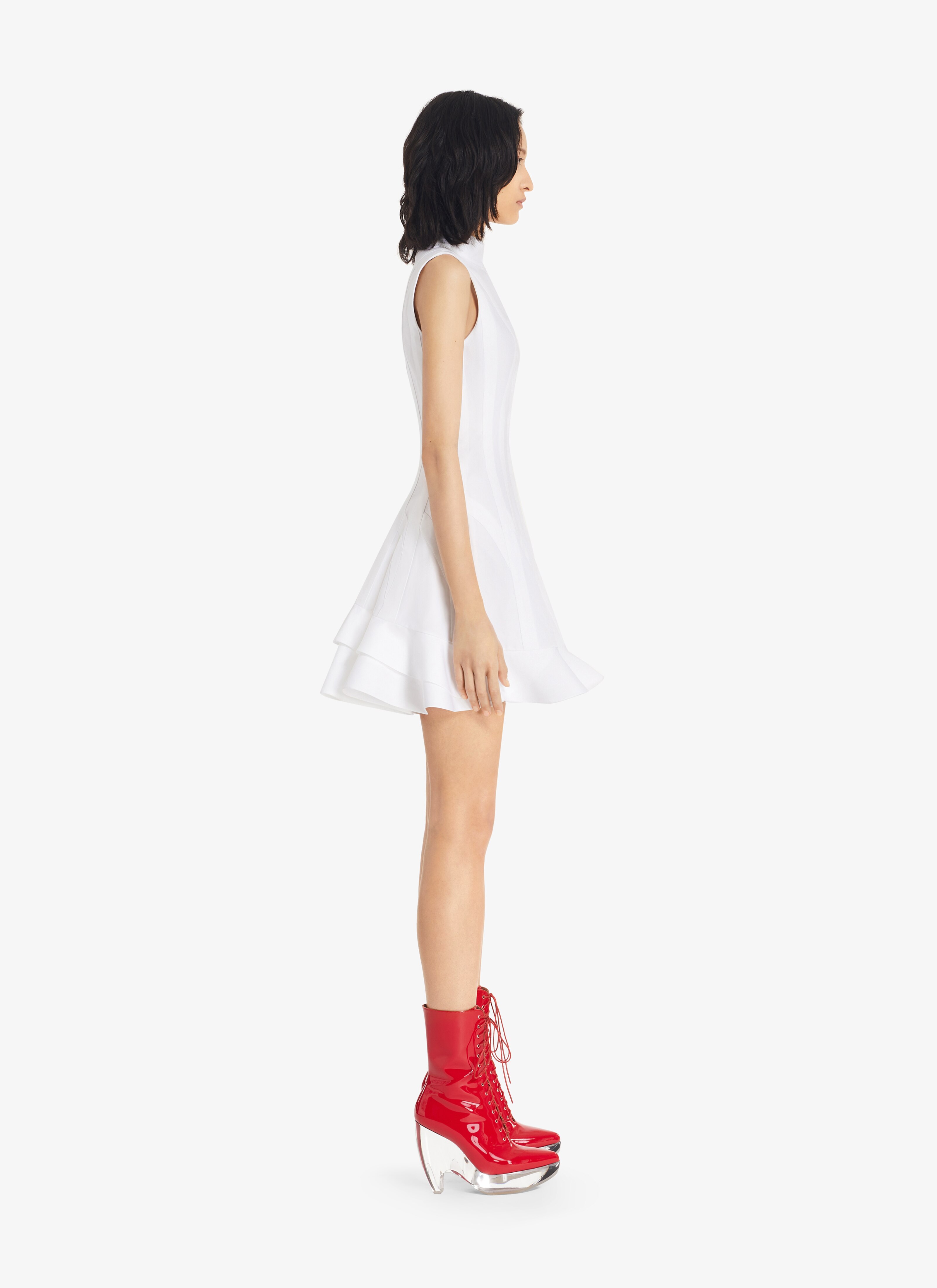 ALAÏA WHITE SCULPTING SLEEVELESS DRESS IN POPLIN