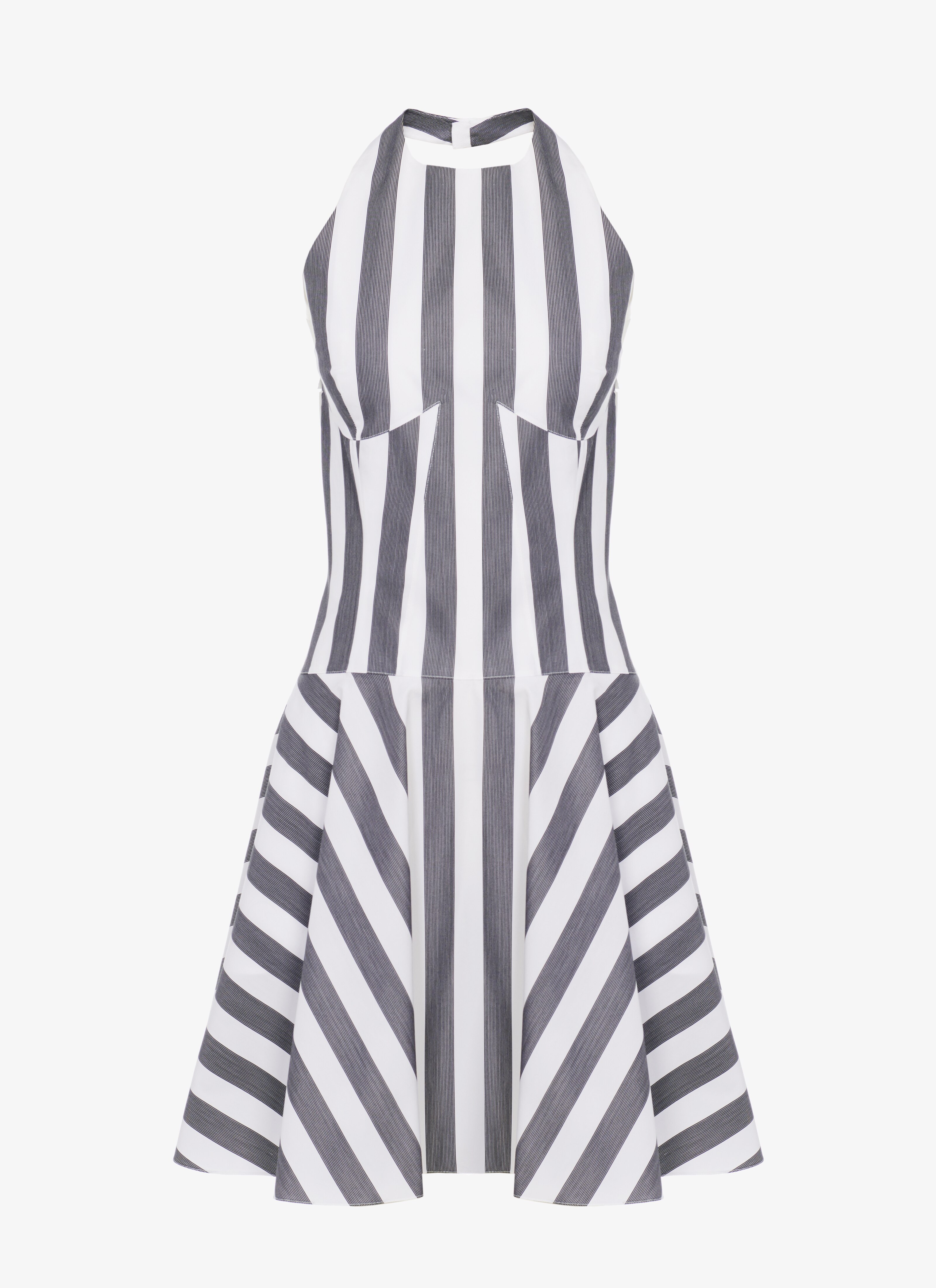 ALAÏA WHITE/BLACK SHORT STRIPED POPLIN SUN-DRESS