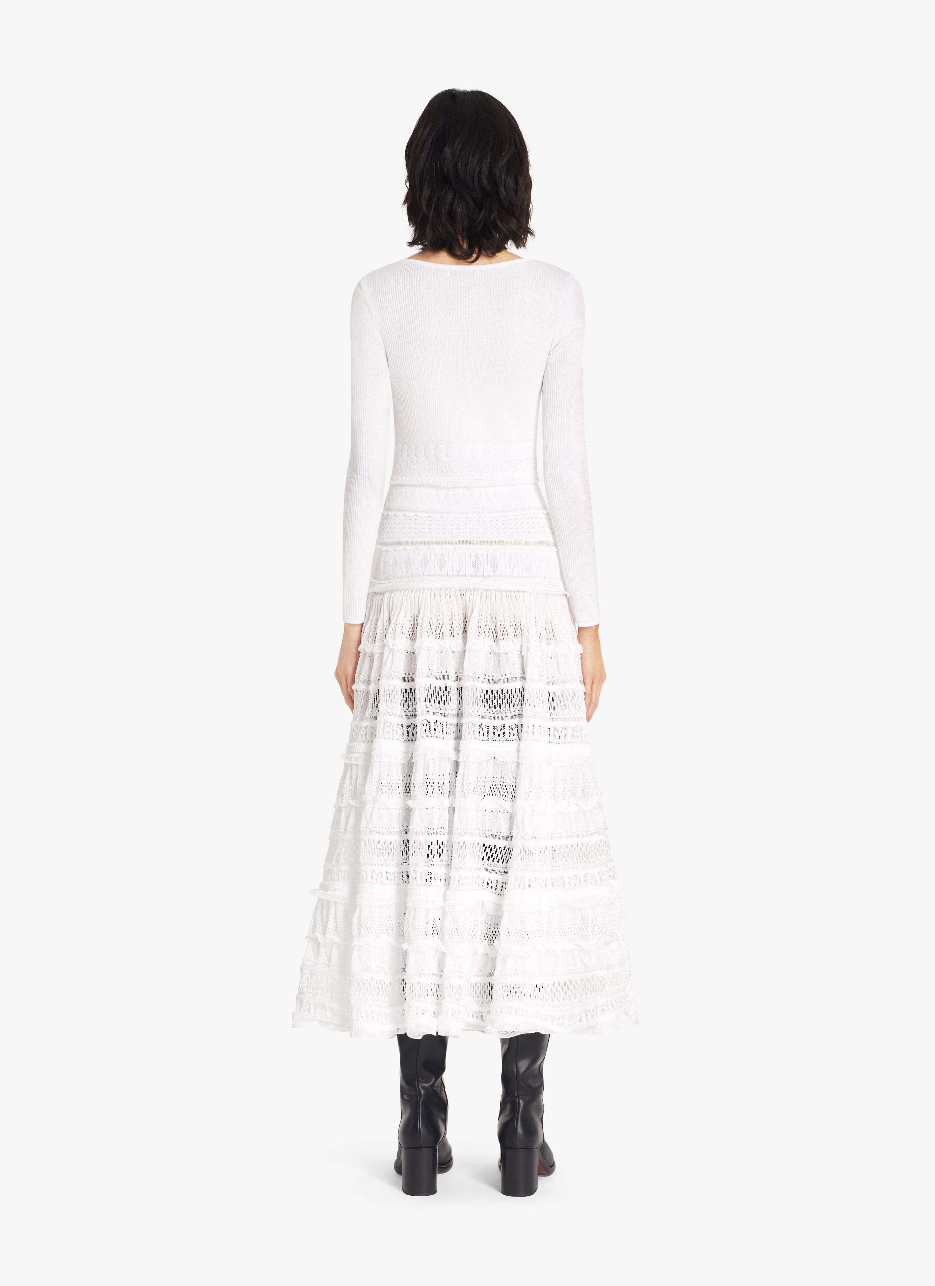 ALAÏA OPTIC WHITE LONG SHINY CRINOLINE DRESS
