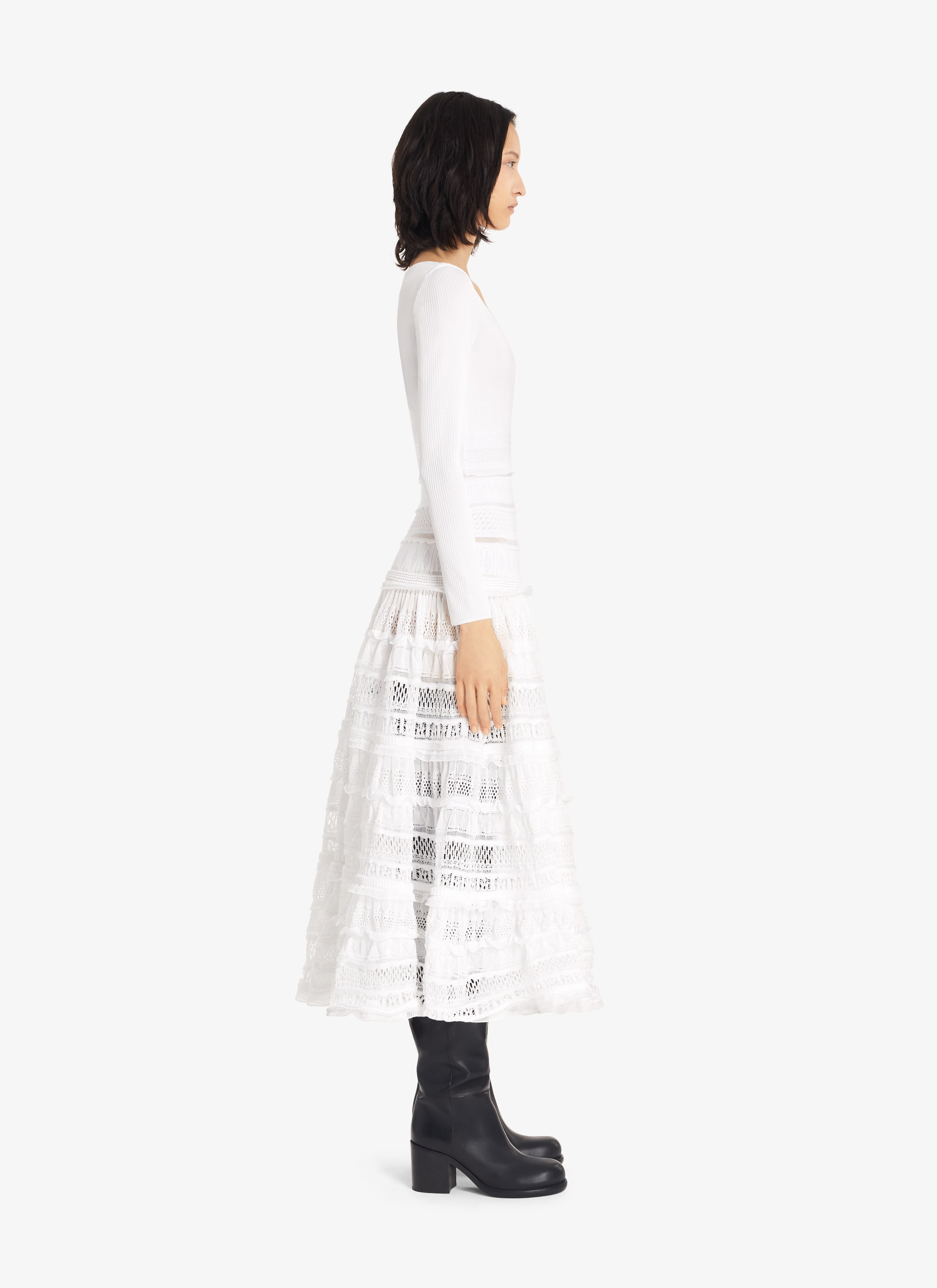 ALAÏA OPTIC WHITE LONG SHINY CRINOLINE DRESS