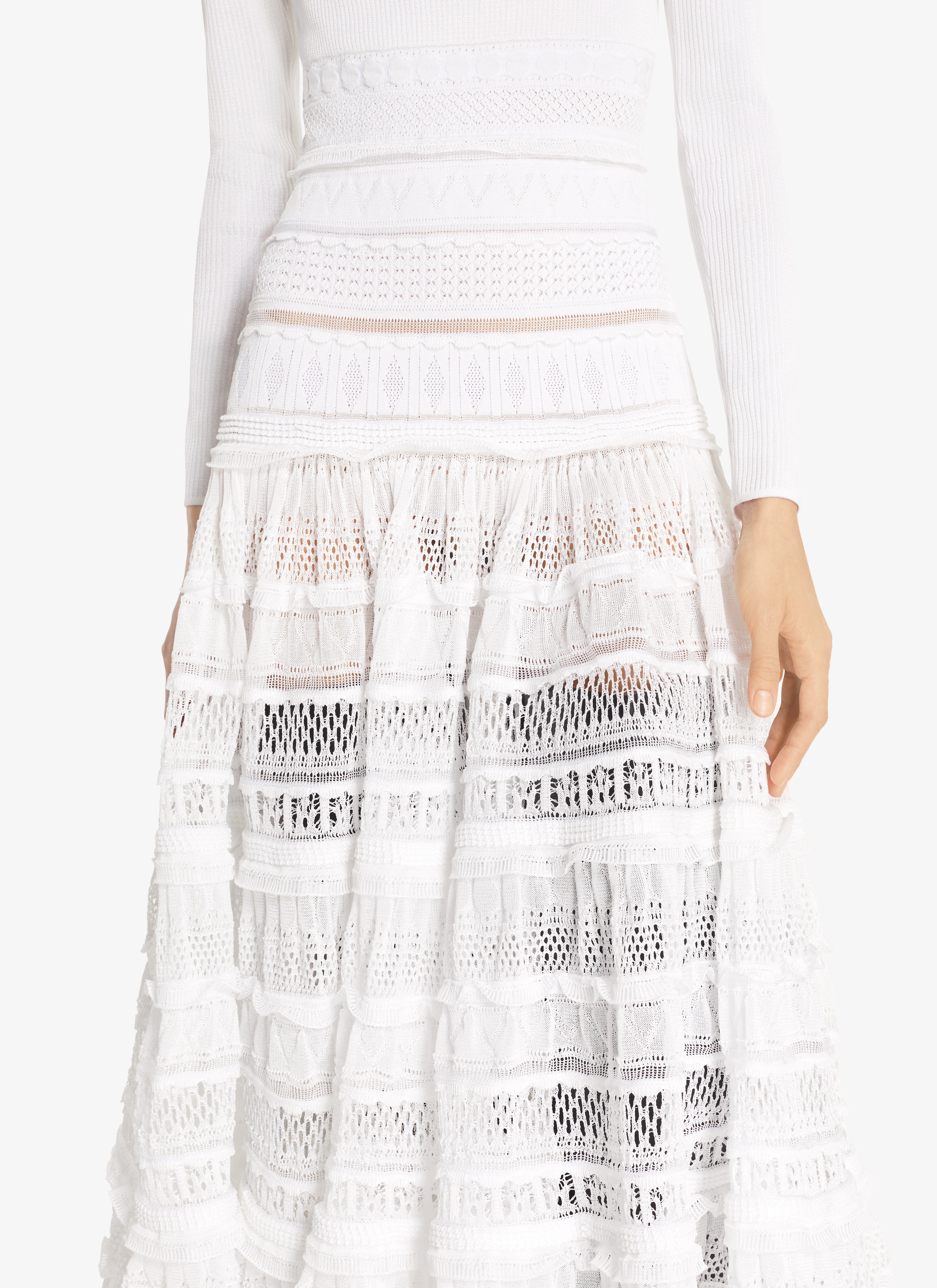 ALAÏA OPTIC WHITE LONG SHINY CRINOLINE DRESS