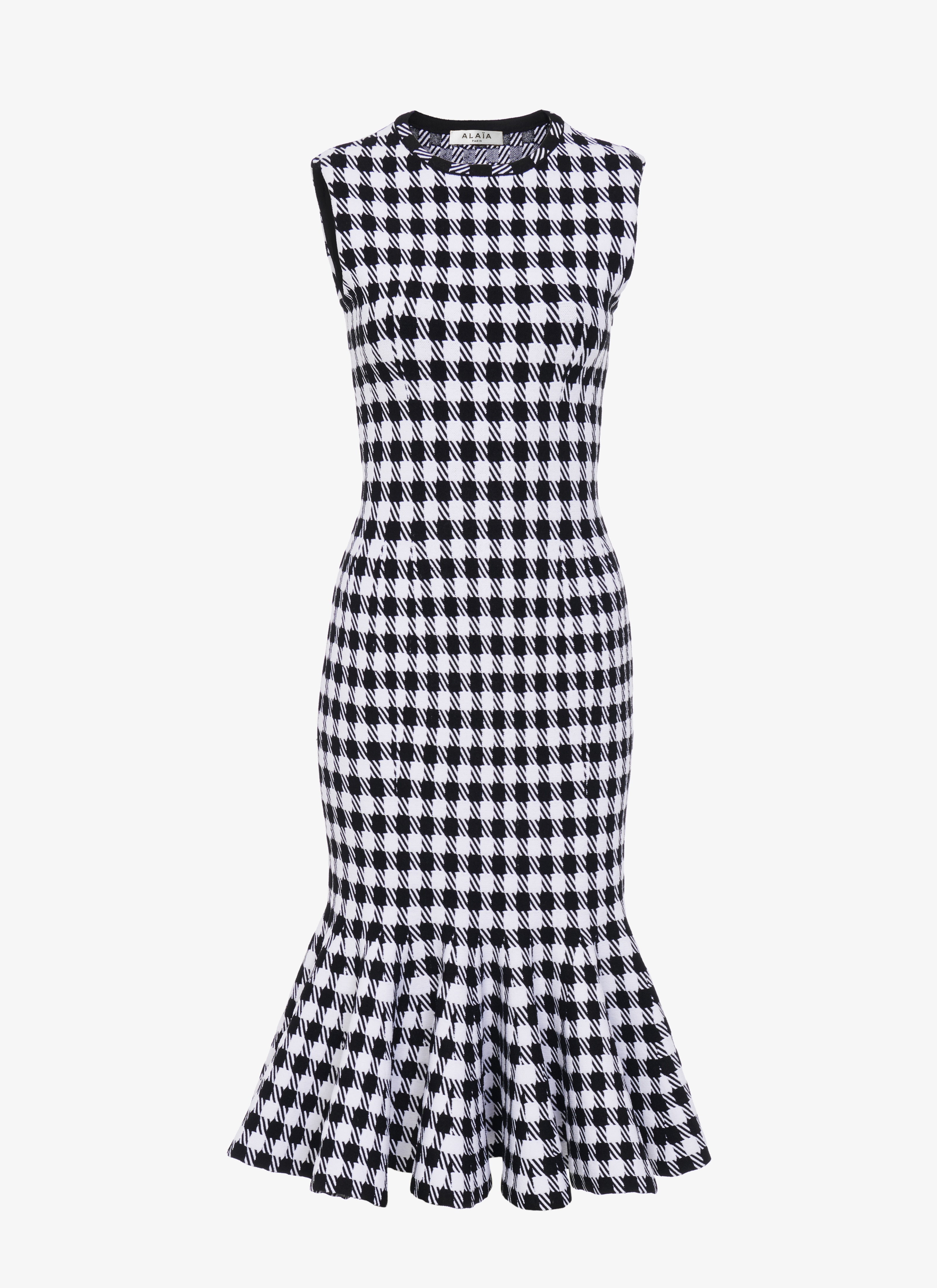 ALAÏA BLACK/WHITE CHECK PENCIL DRESS