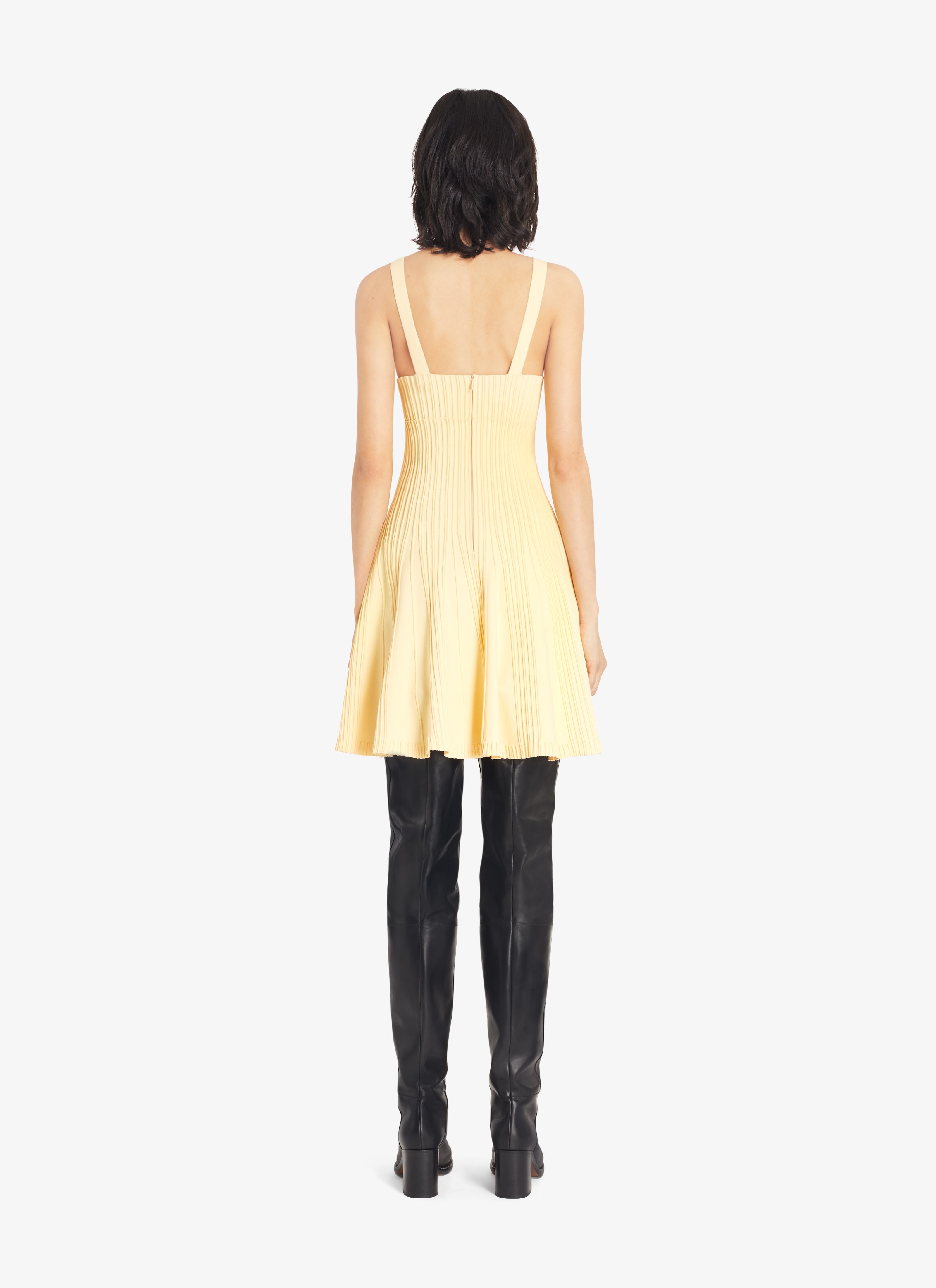ALAÏA LIGHT YELLOW MINI-SKATERKLEID IN SPIRAL-OPTIK