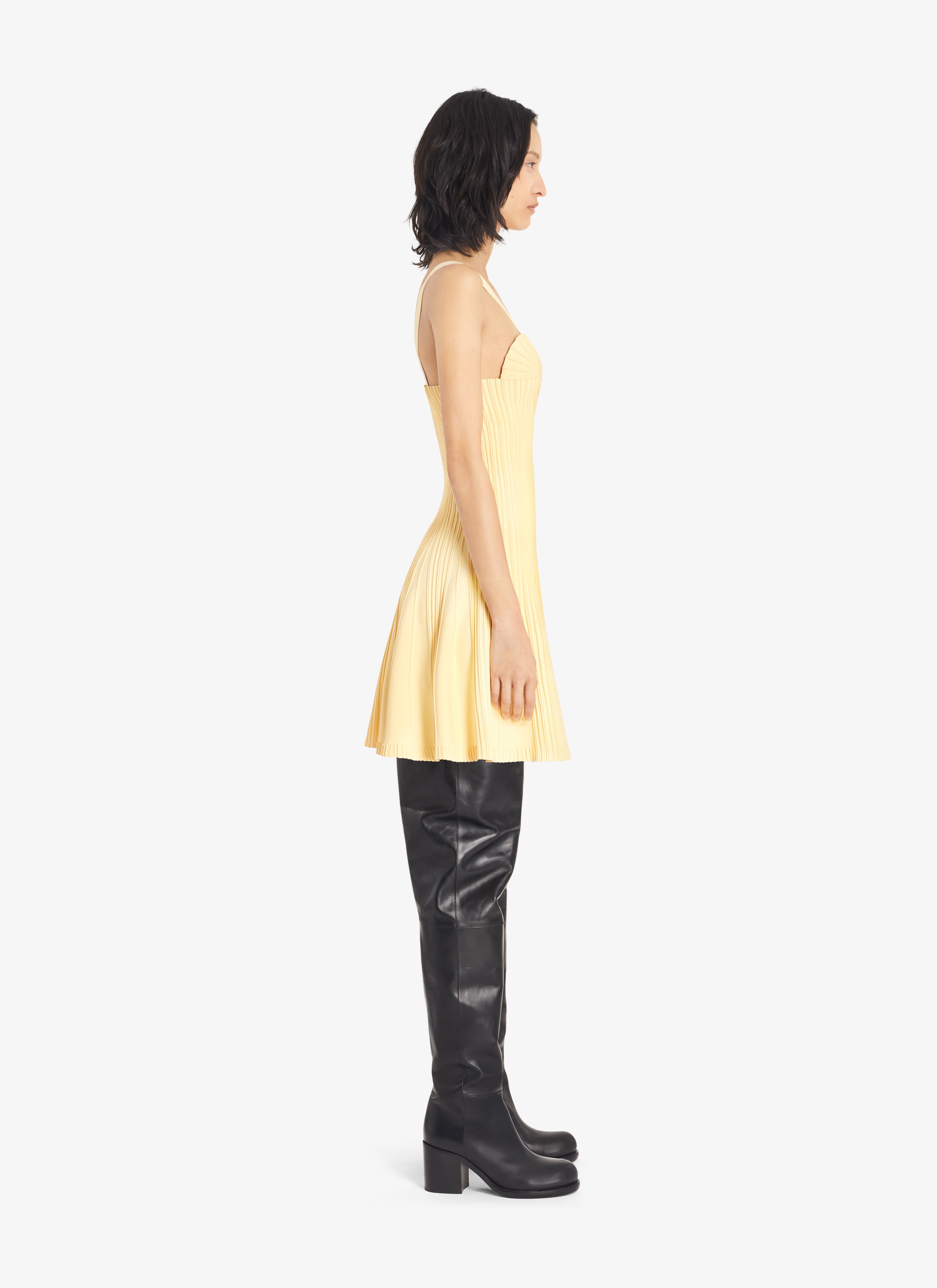 ALAÏA LIGHT YELLOW MINI-SKATERKLEID IN SPIRAL-OPTIK