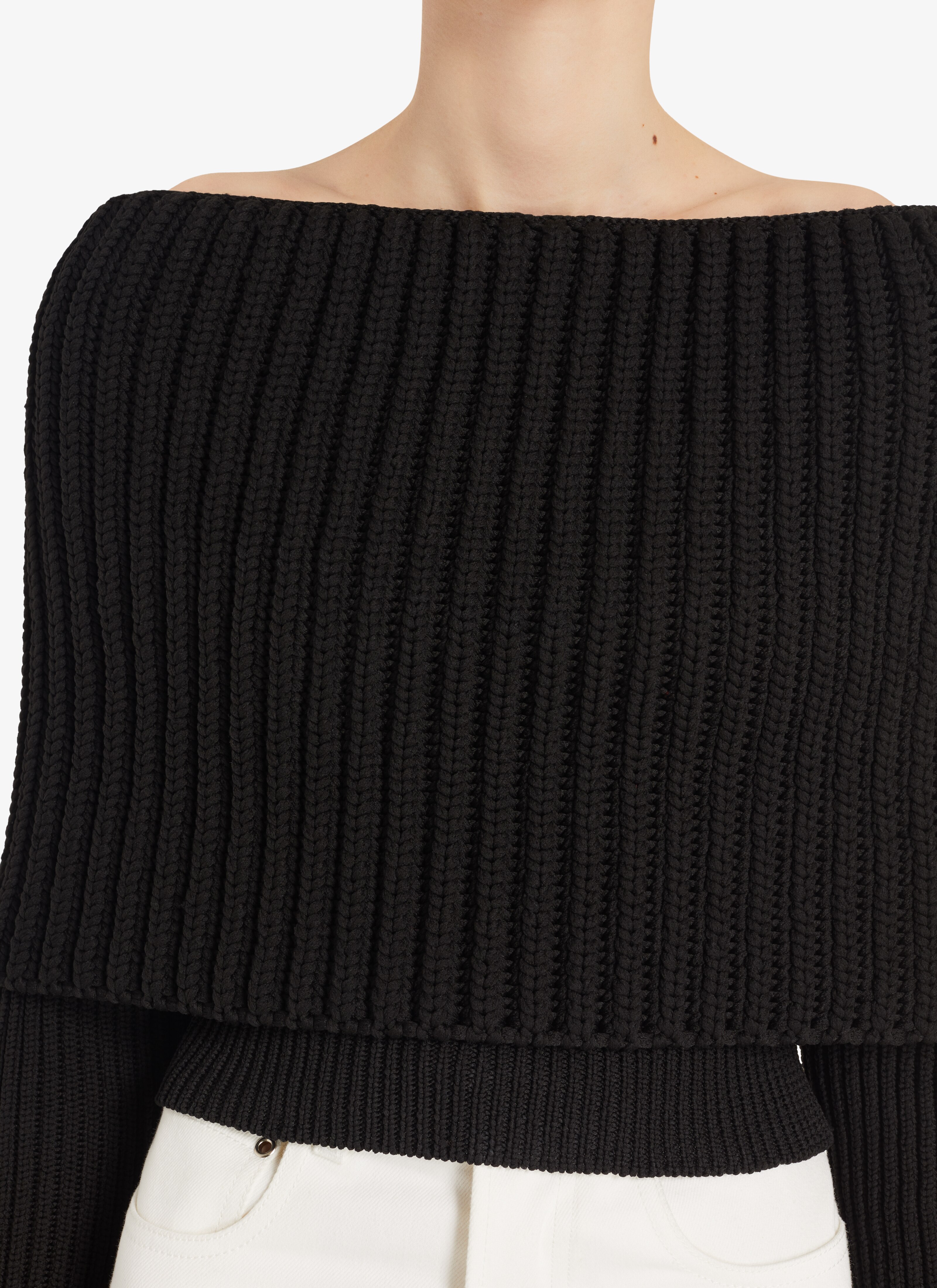 ALAÏA BLACK OFF-SHOULDER SWEATER