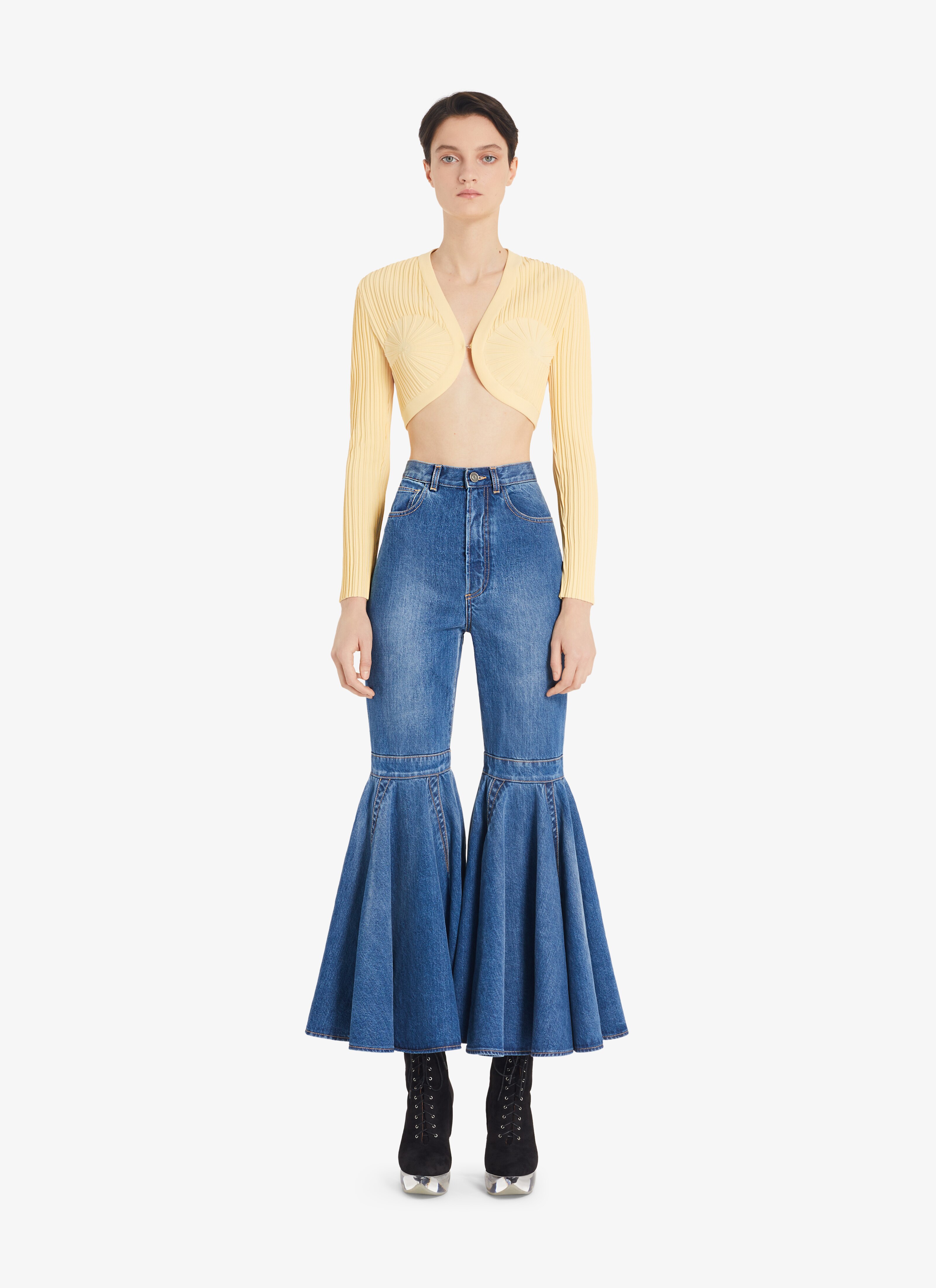 ALAÏA LIGHT YELLOW SPIRAL CARDI CARDIGAN
