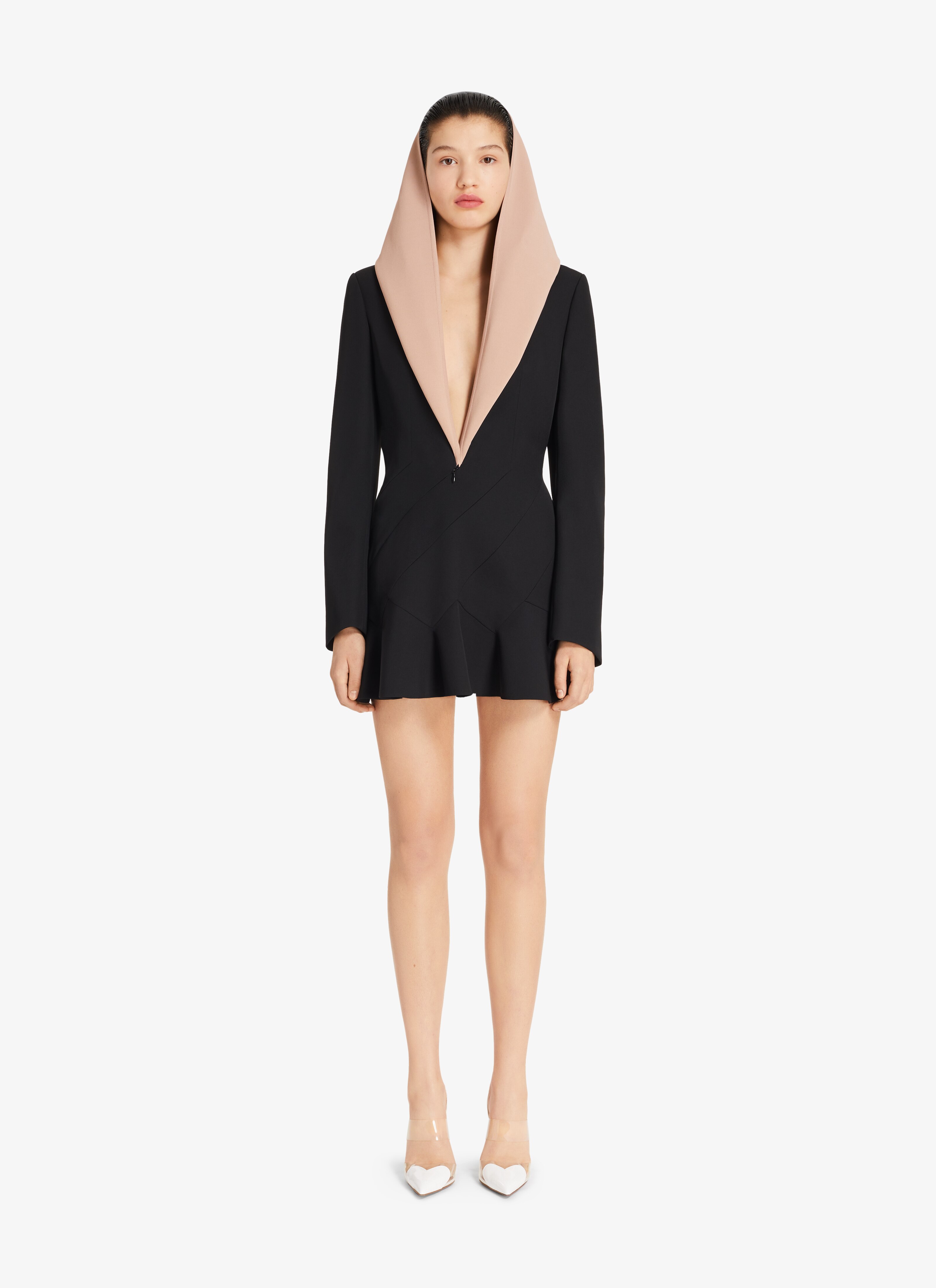 ALAÏA BLACK HOODED TAILORED DRESS