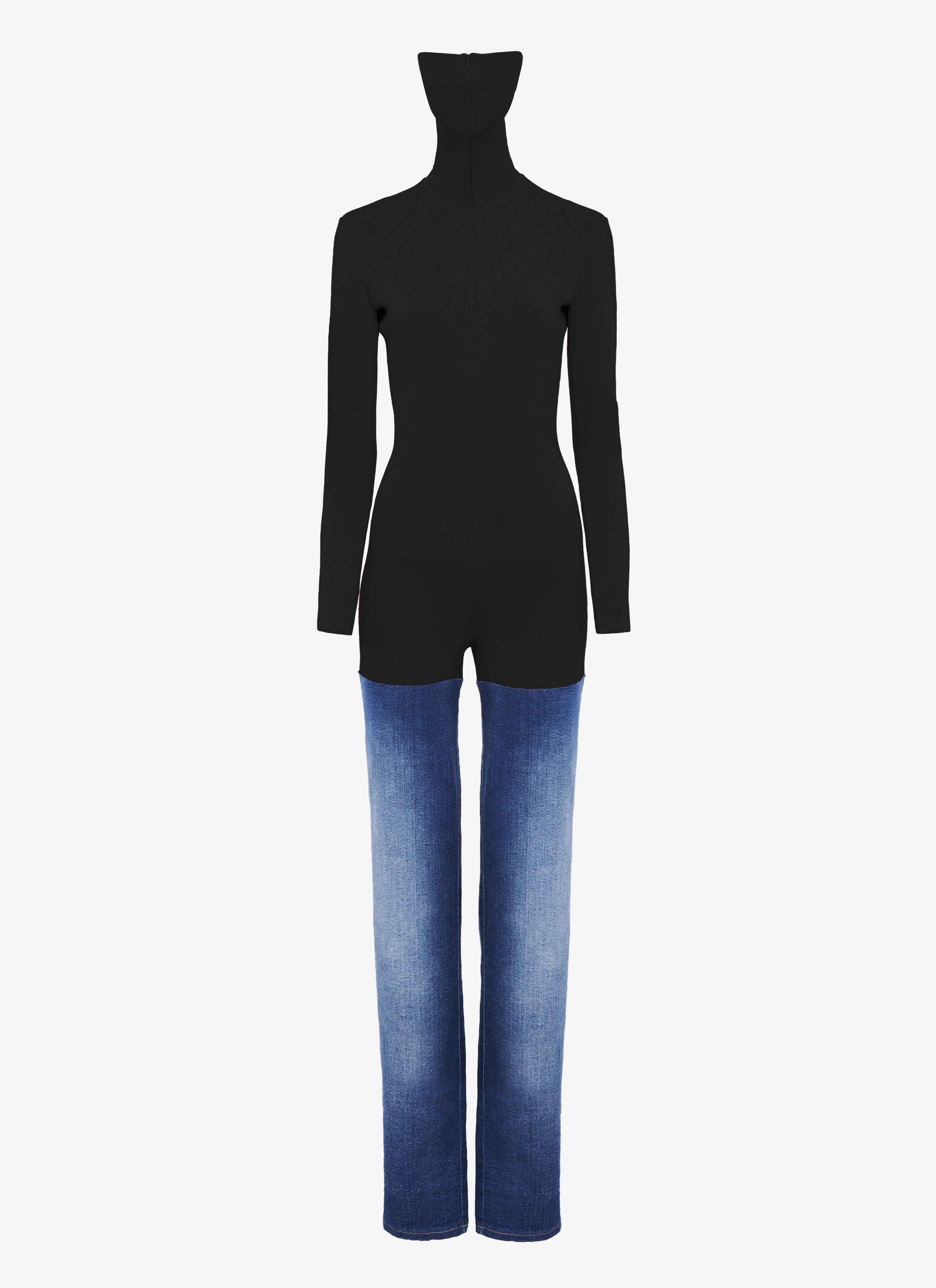 ALAÏA BLUE JEANS BI-FABRIC FULL BODYSUIT