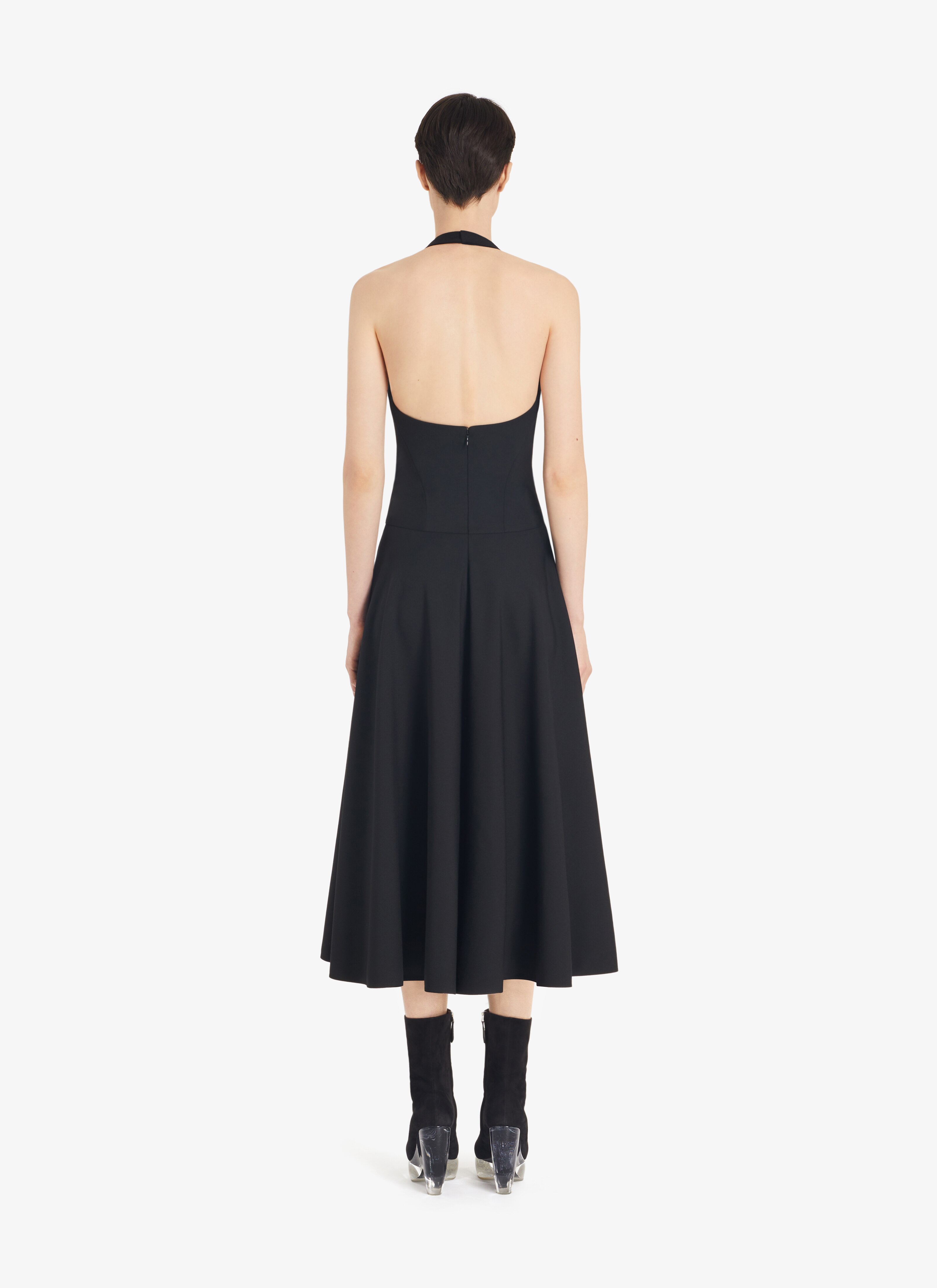 ALAÏA BLACK LONG SUN-DRESS IN WOOL
