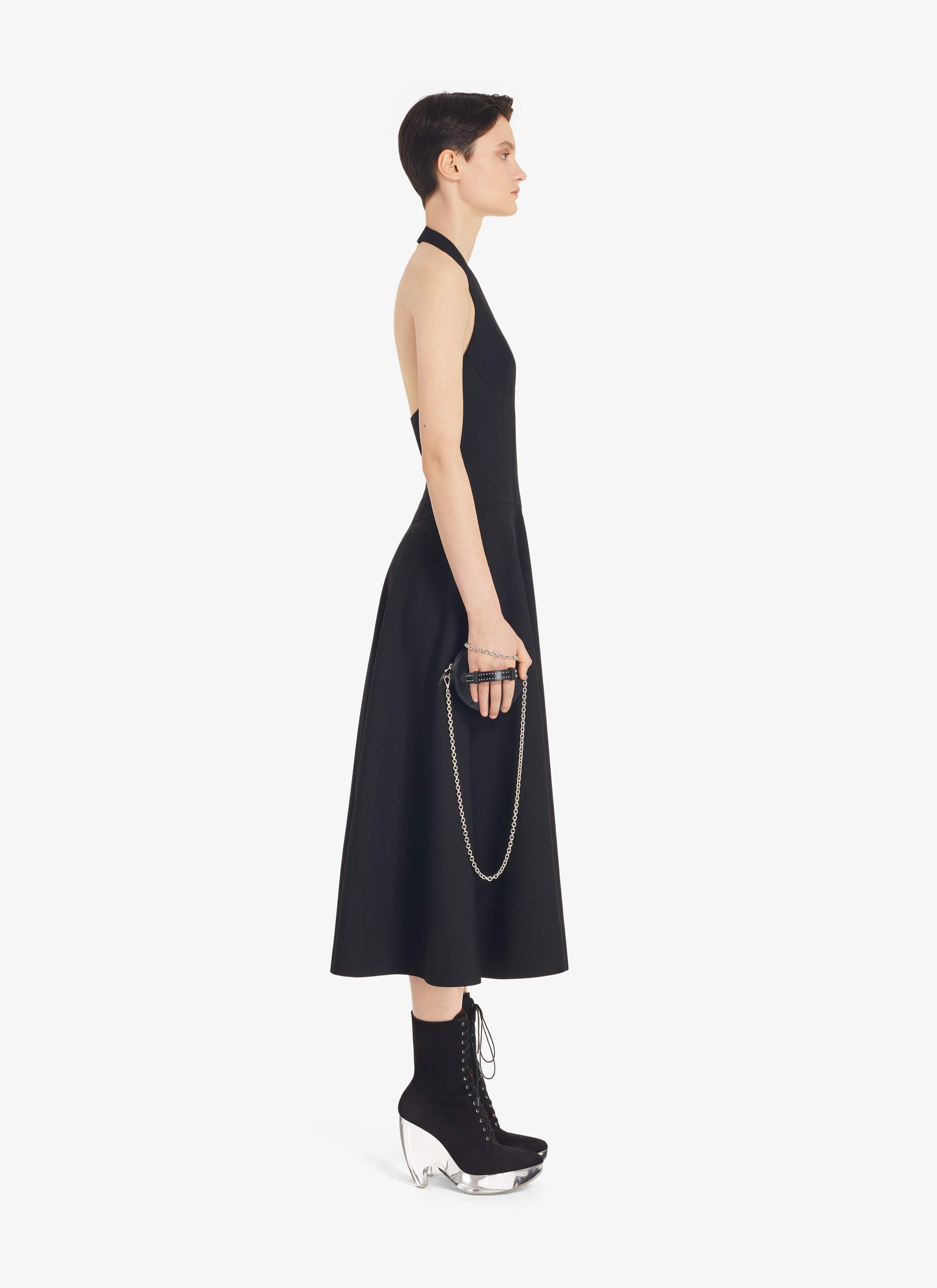 ALAÏA BLACK LONG SUN-DRESS IN WOOL