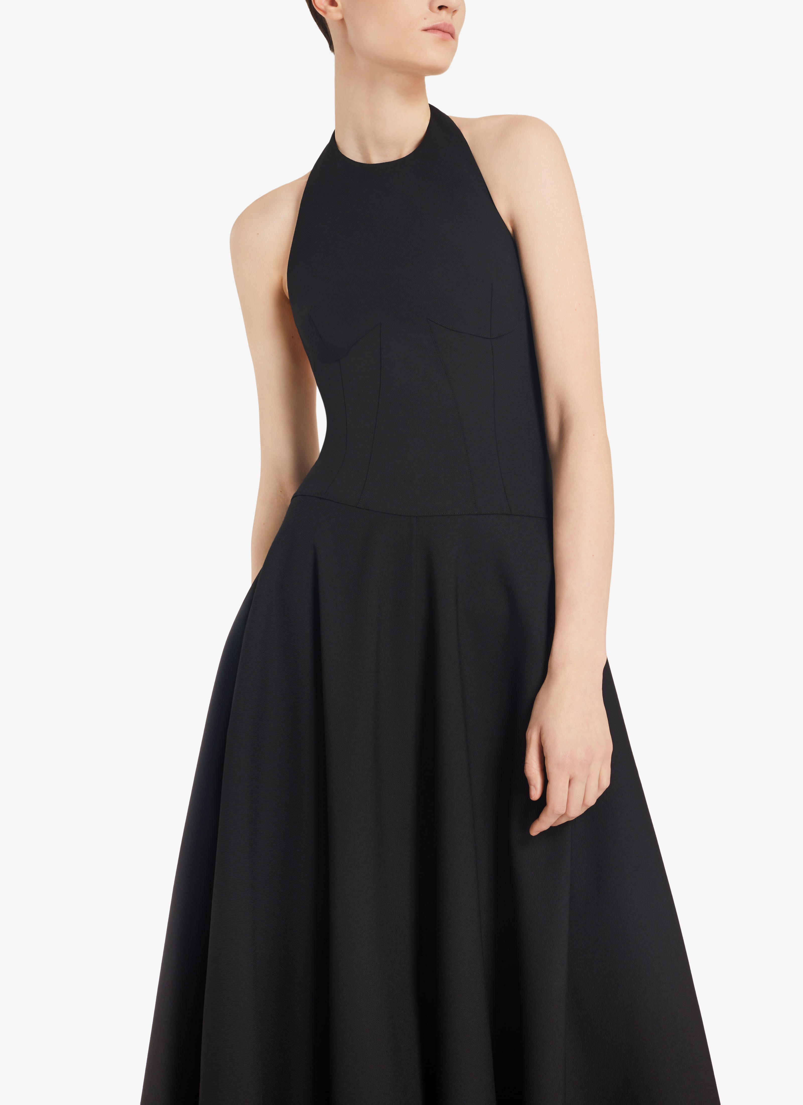 ALAÏA BLACK LONG SUN-DRESS IN WOOL