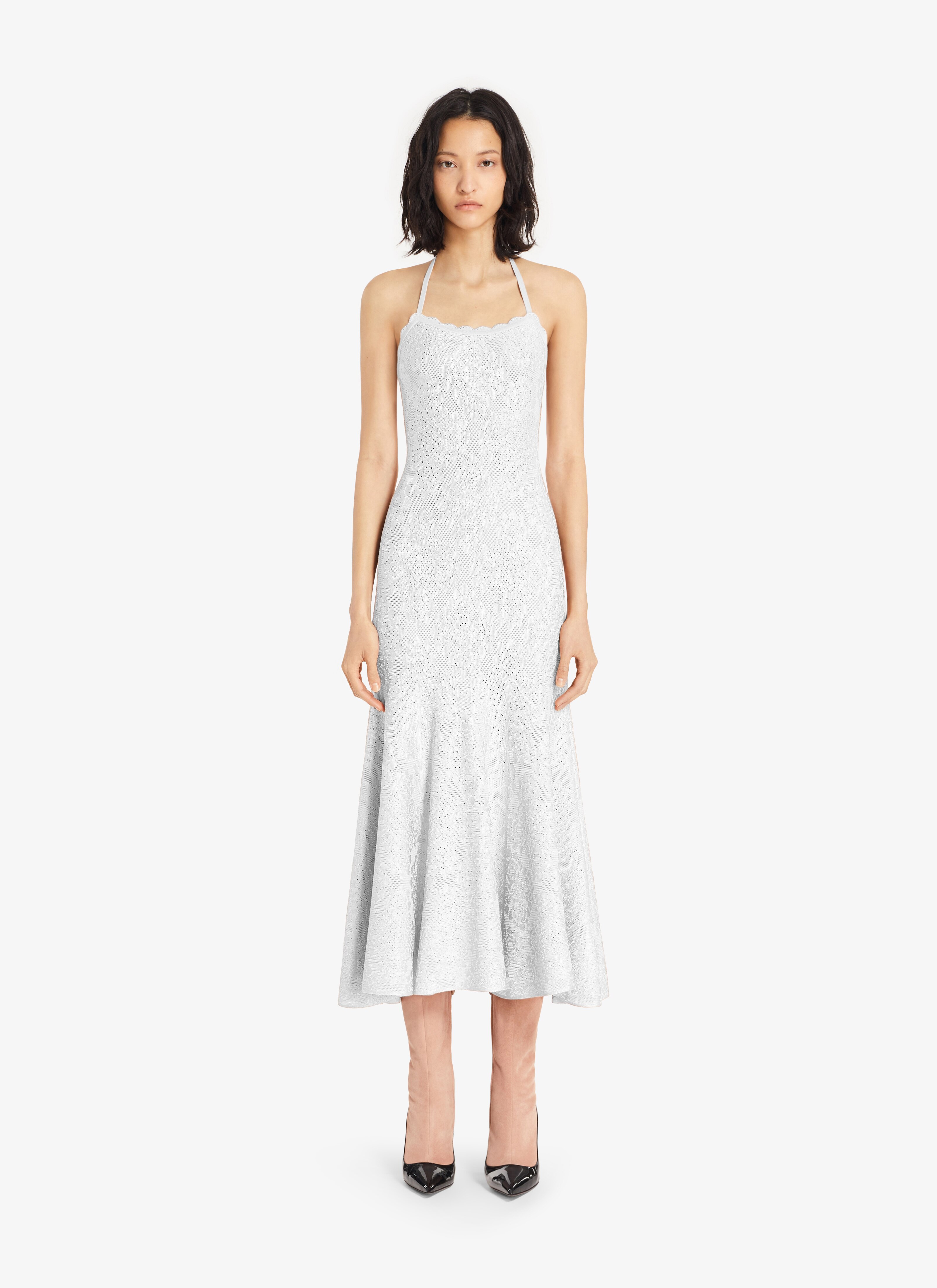 ALAÏA IVORY/WHITE LINGERIE PENCIL DRESS