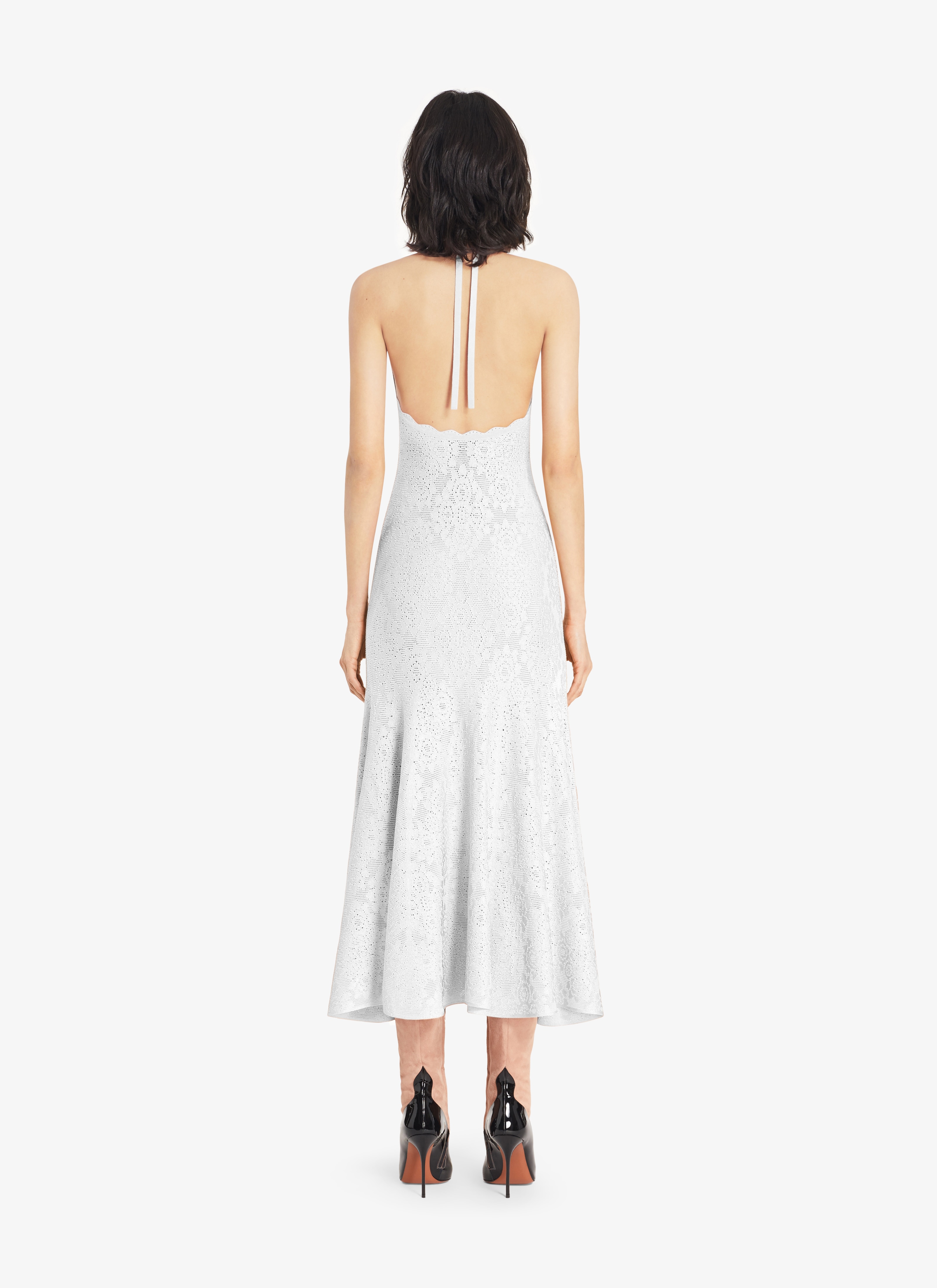 ALAÏA IVORY/WHITE LINGERIE PENCIL DRESS