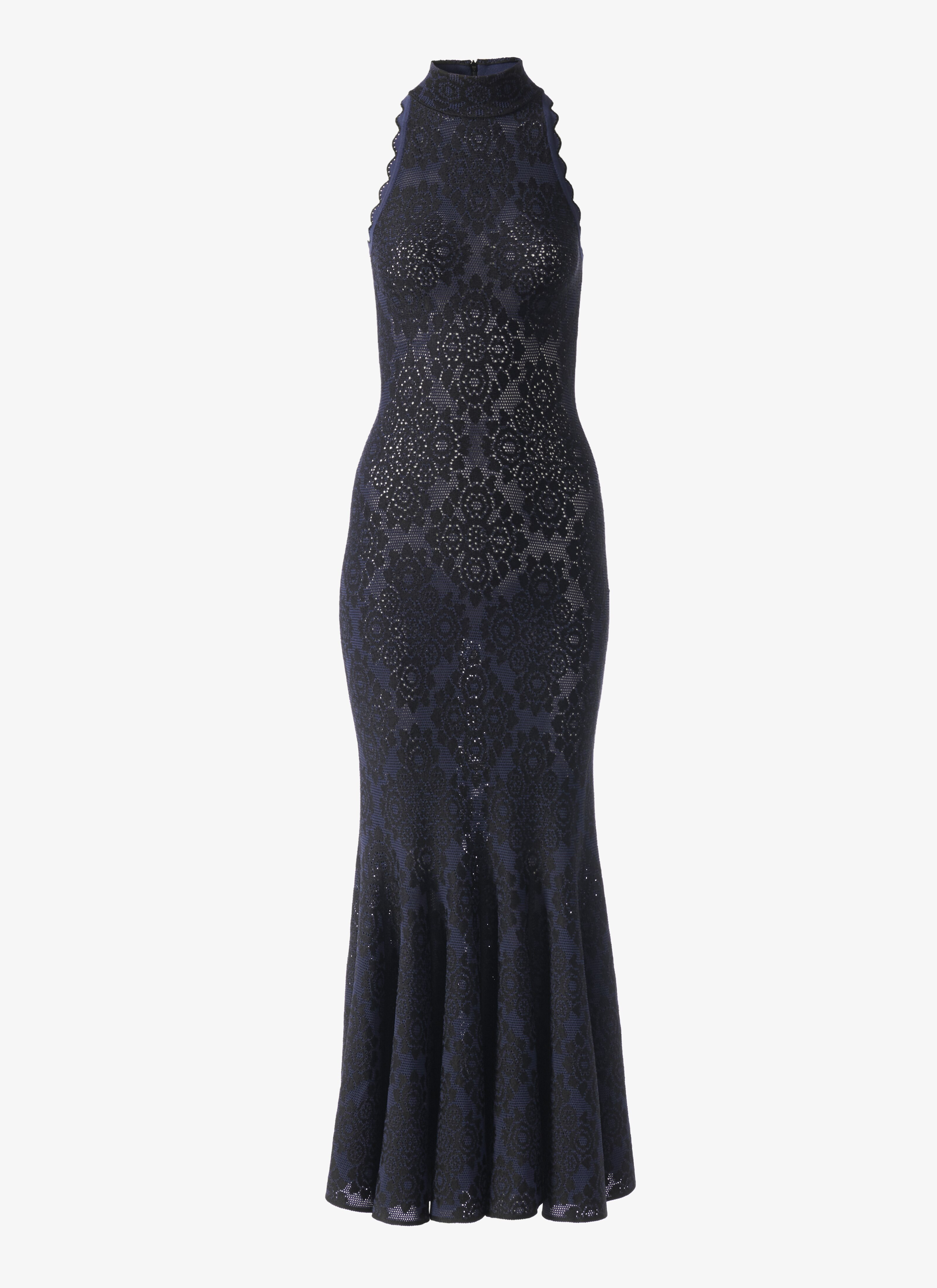 ALAÏA MARINE/BLACK LINGERIE LONG DRESS