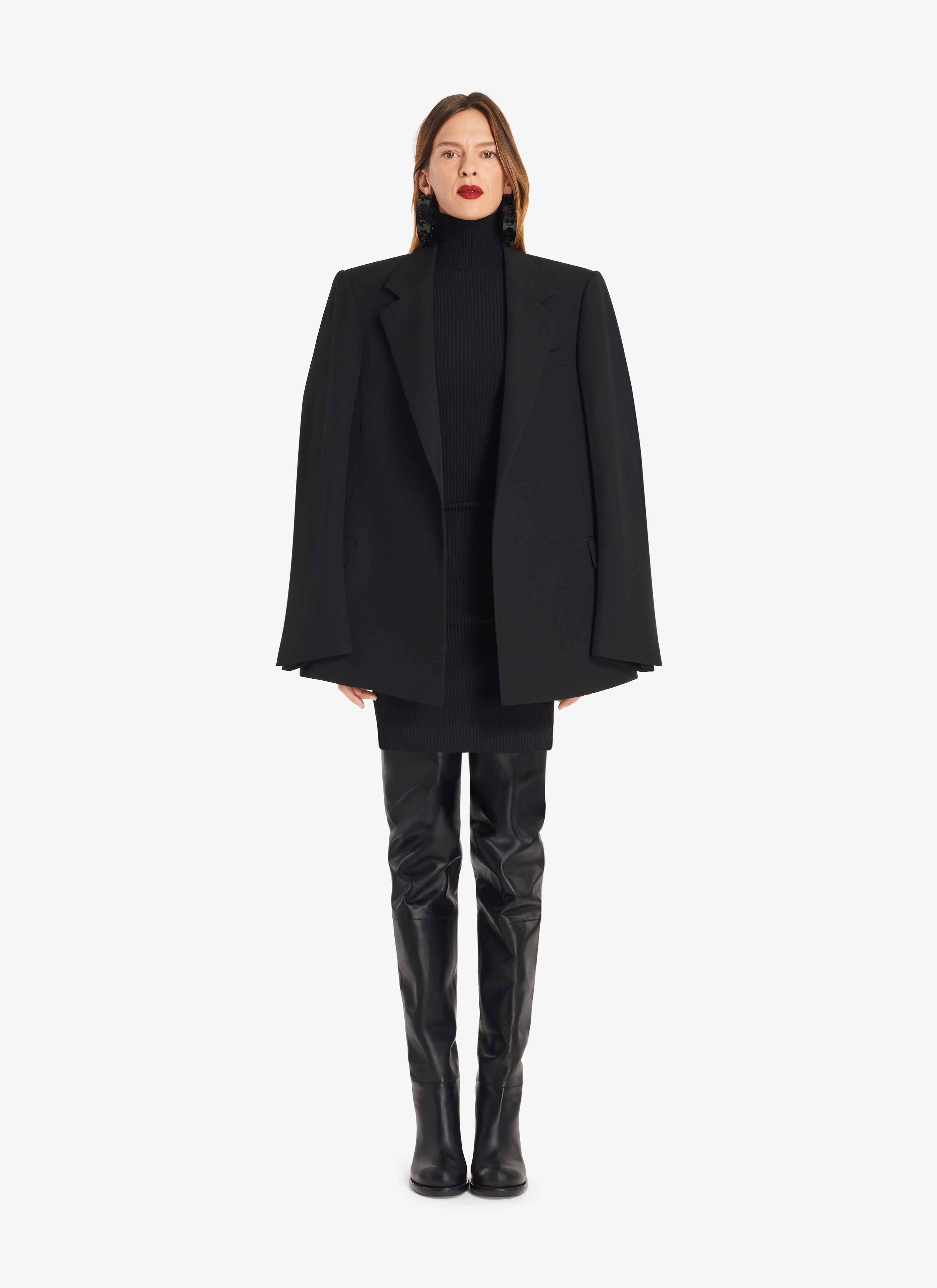 ALAÏA BLACK DOUBLE-BREASTED WOOL GABARDINE BLAZER