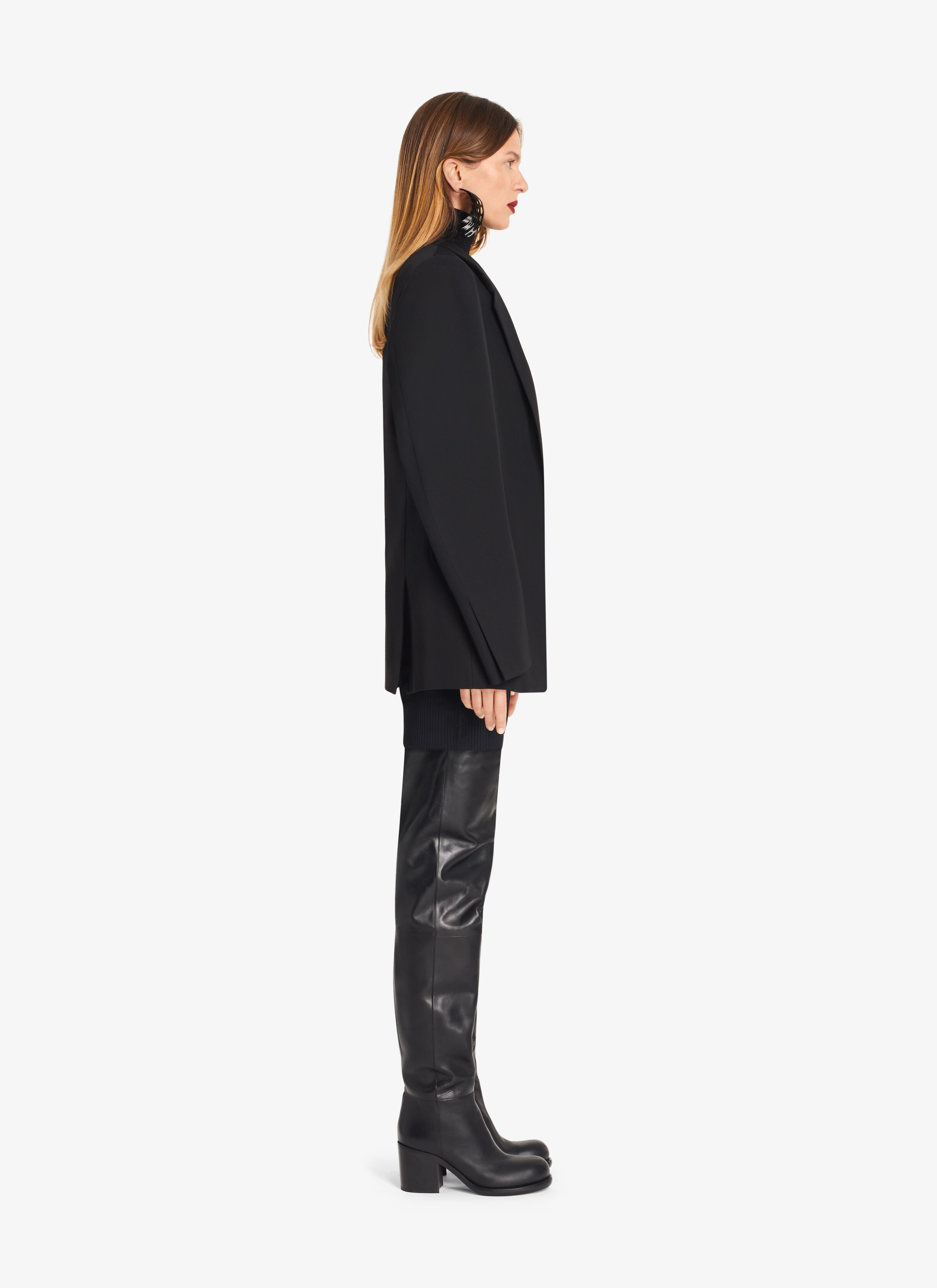 ALAÏA BLACK DOUBLE-BREASTED WOOL GABARDINE BLAZER