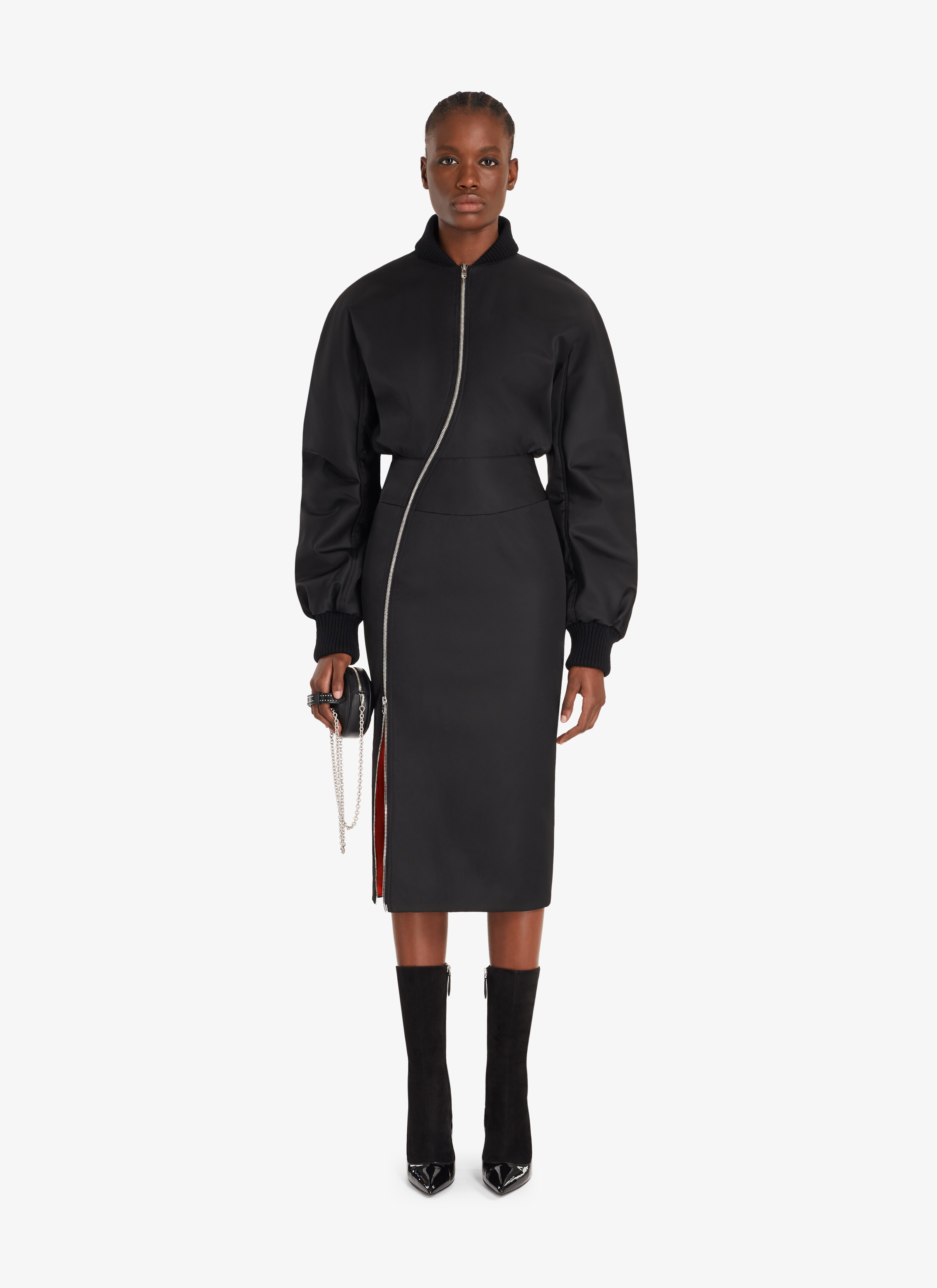 ALAÏA BLACK MIDI BOMBER DRESS