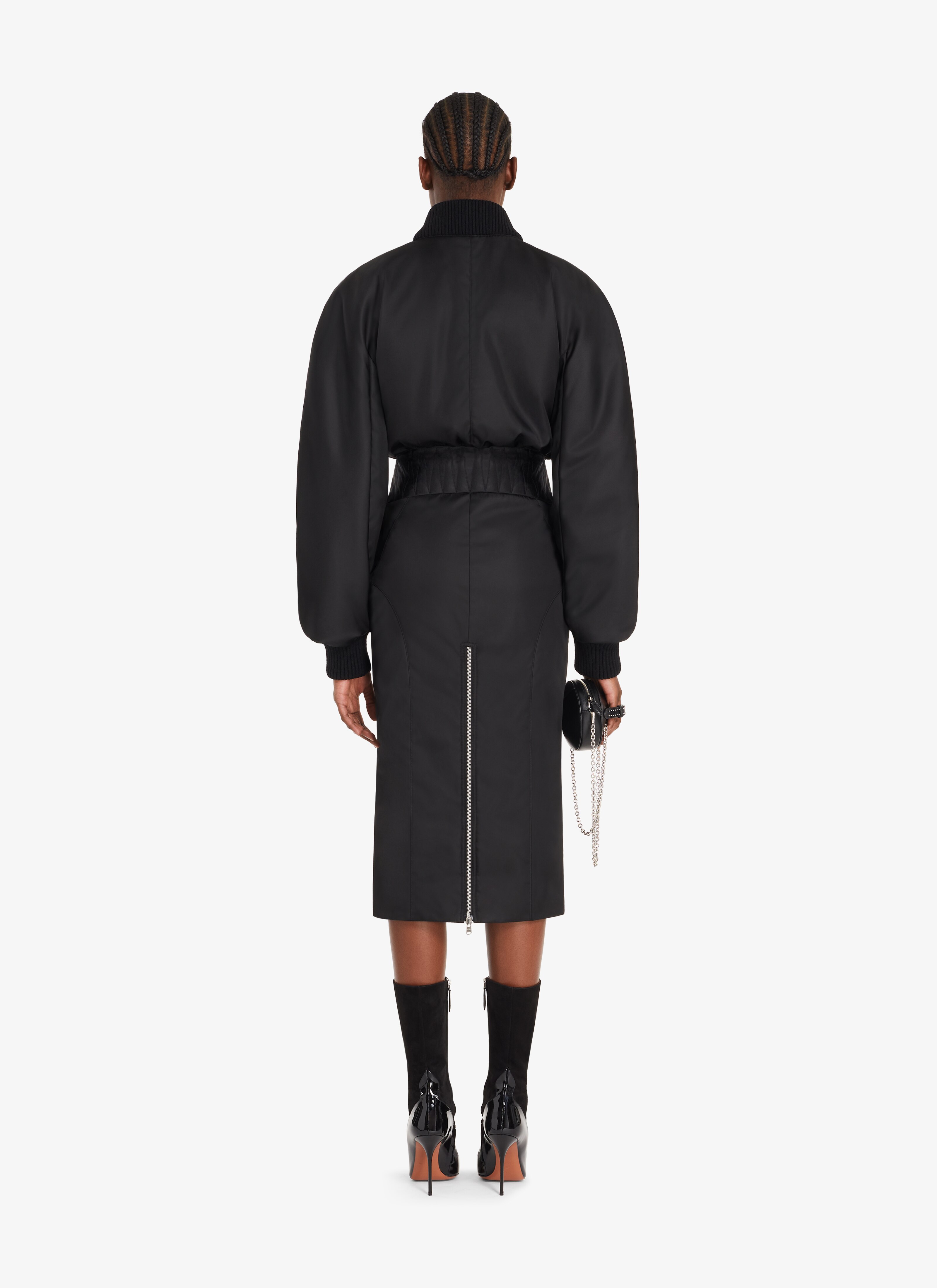 ALAÏA BLACK MIDI BOMBER DRESS