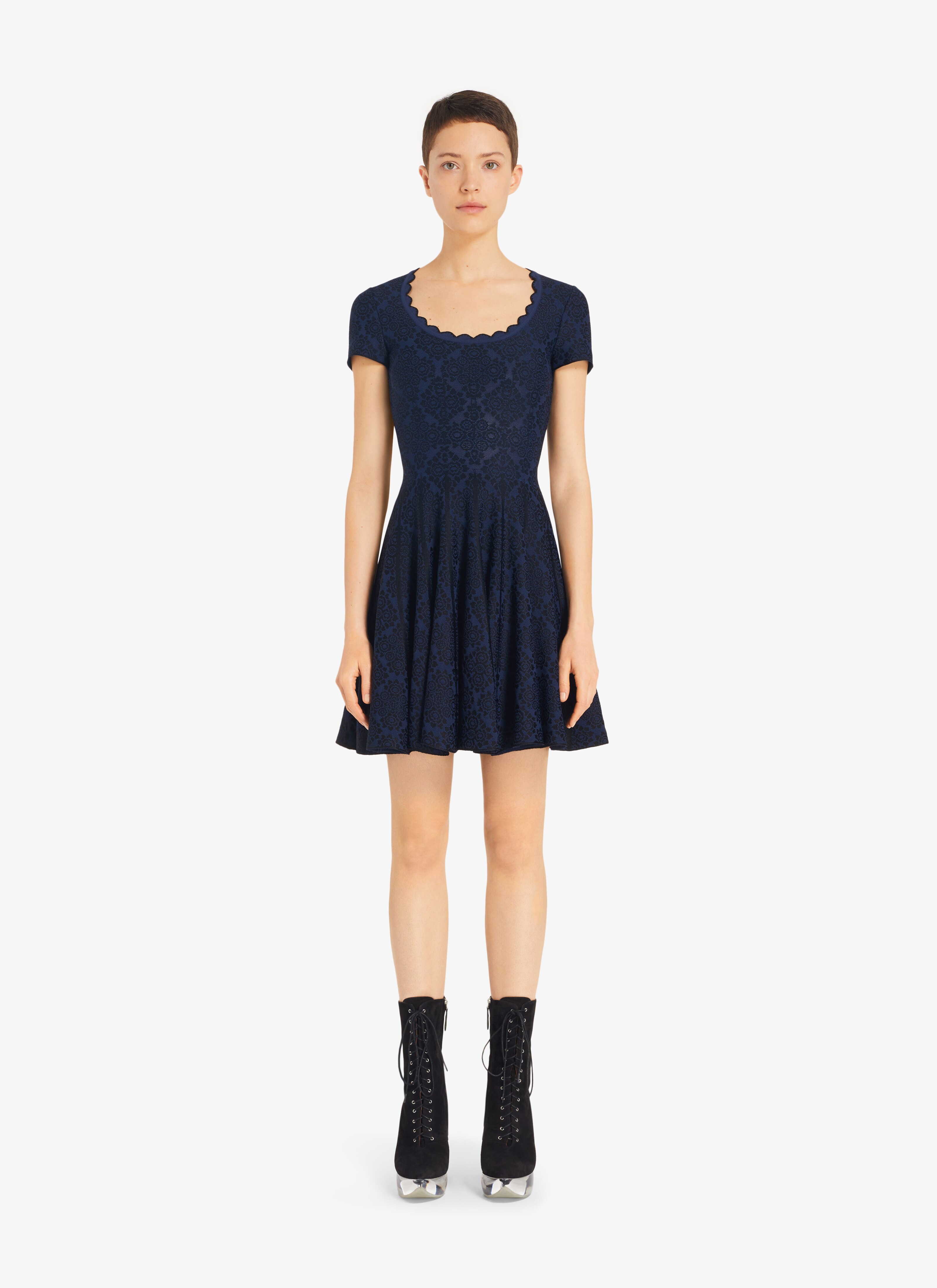 ALAÏA MARINE/BLACK LINGERIE SKATER DRESS