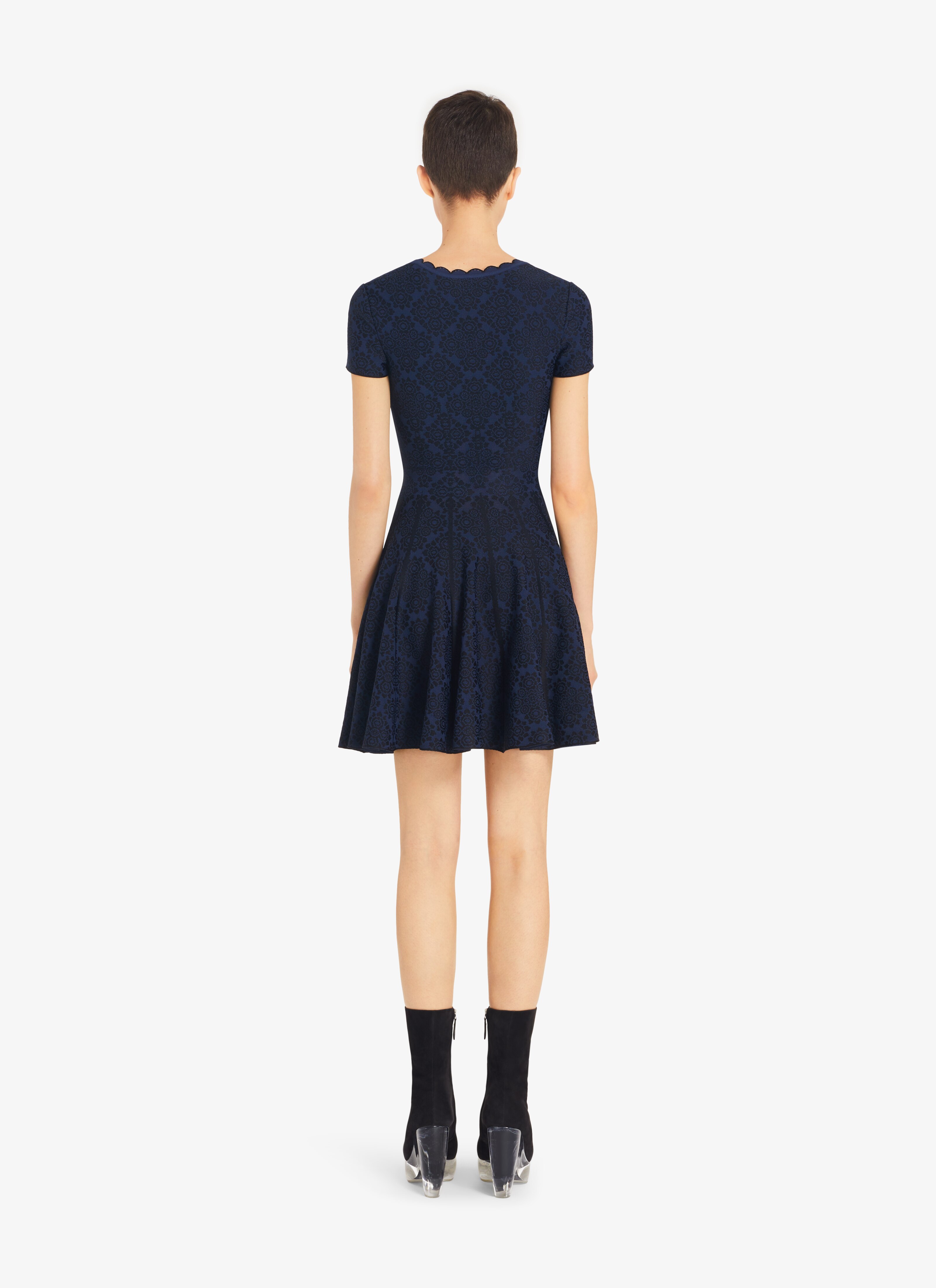 ALAÏA MARINE/BLACK LINGERIE SKATER DRESS