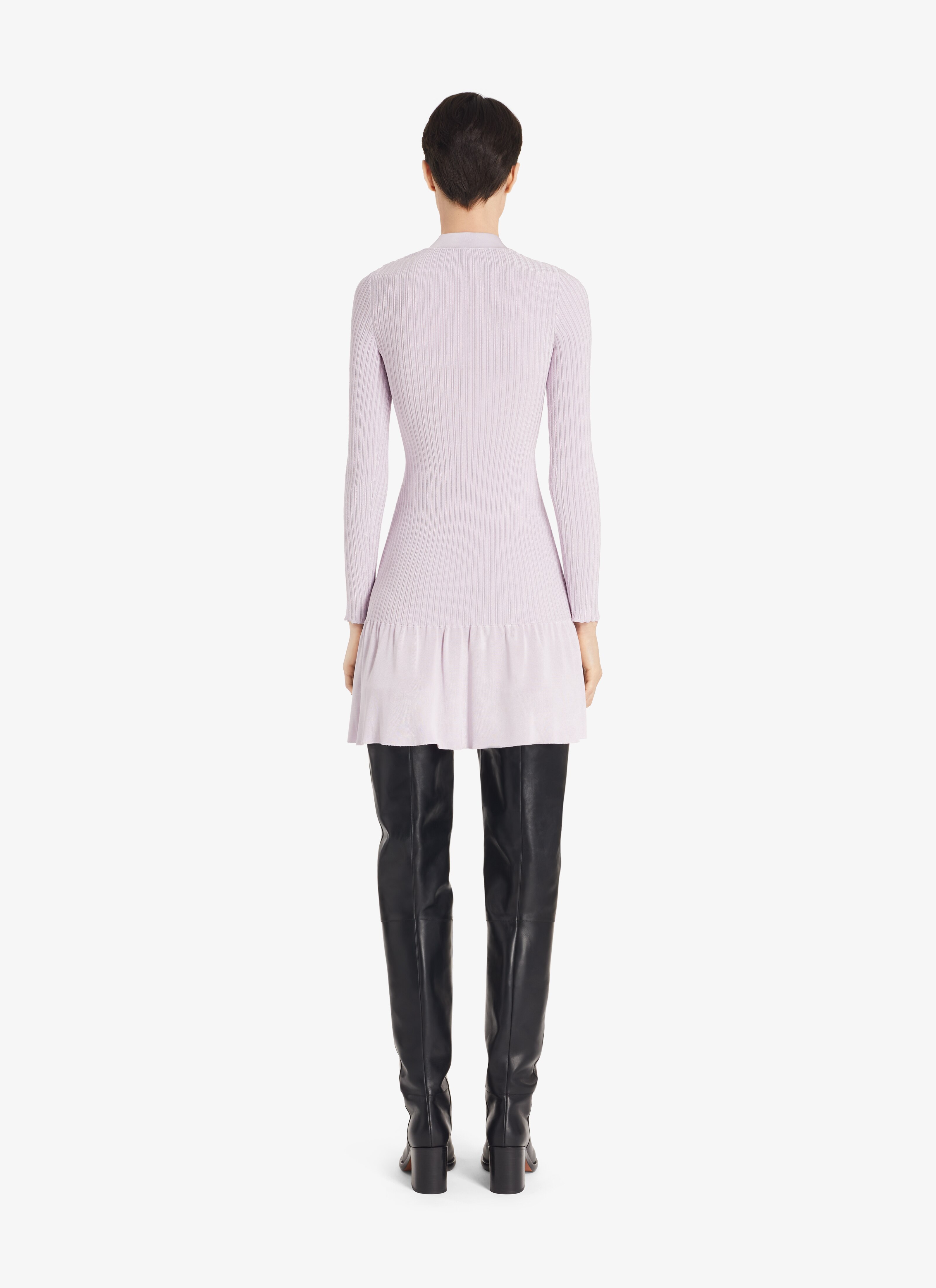ALAÏA LILAC SHORT SHINY RIBBED DRESS