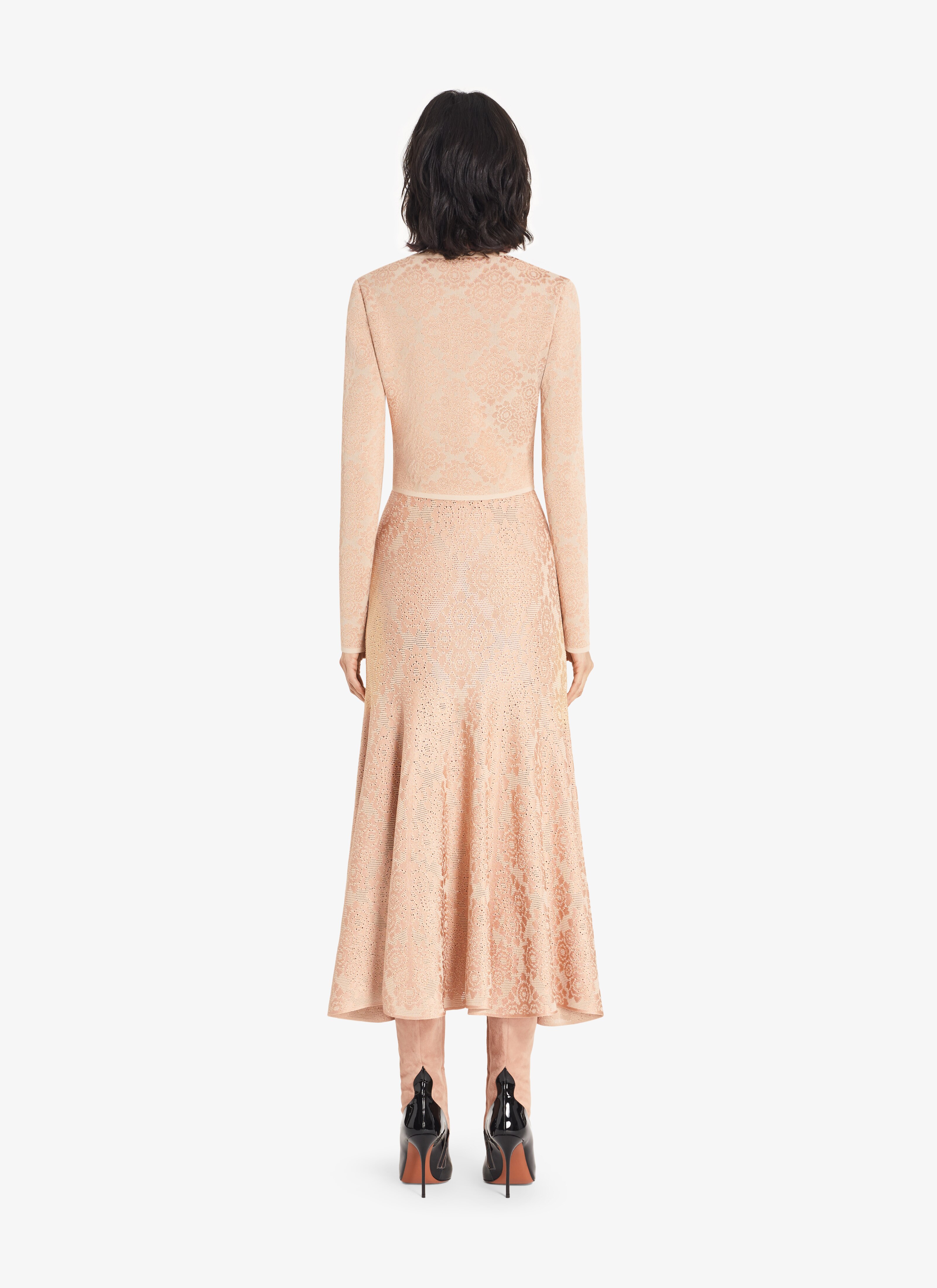 ALAÏA NUDE/ANTIQUE PINK LINGERIE CROPPED CARDIGAN