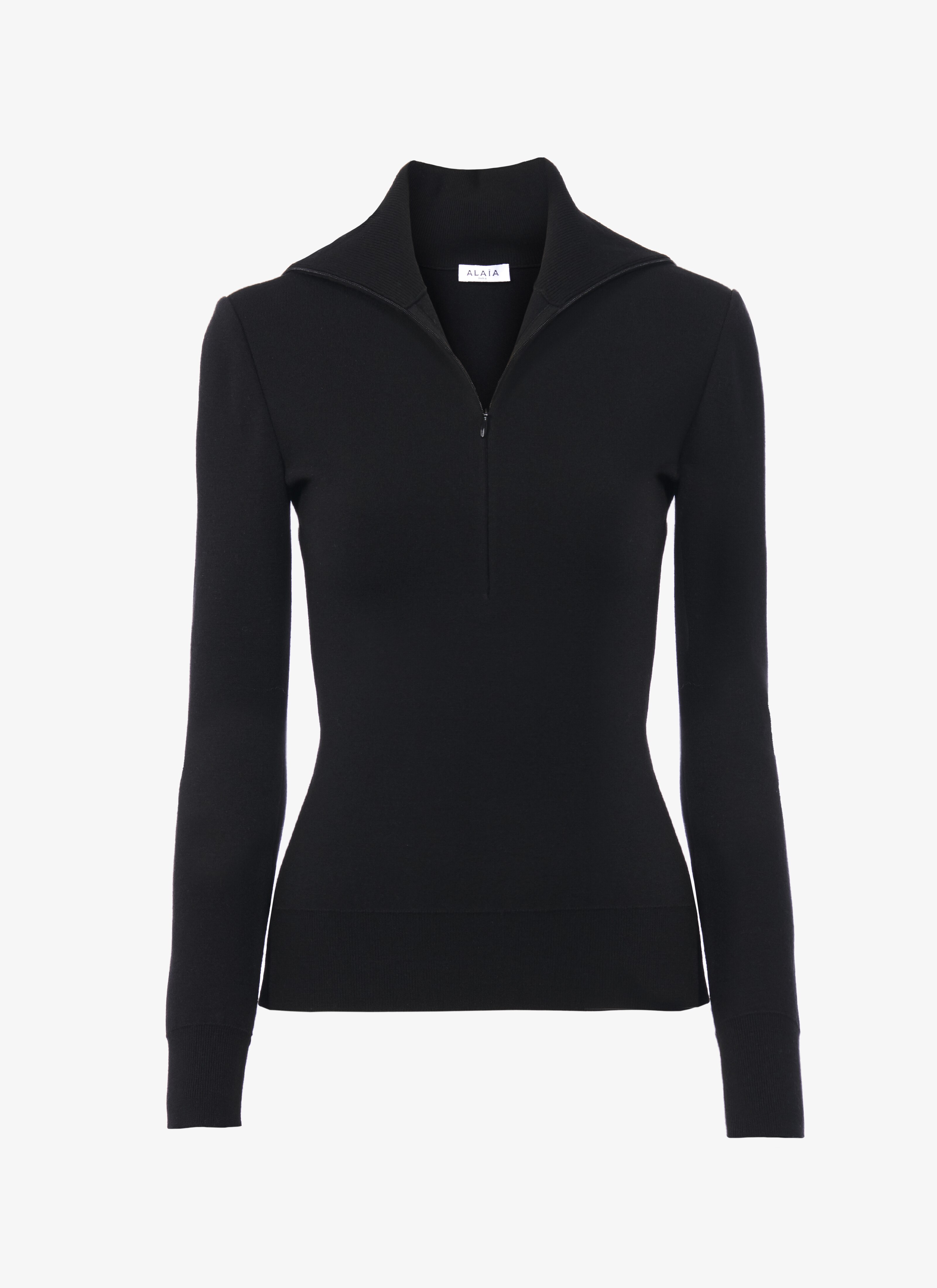 ALAÏA BLACK MINIMALIST TURTLENECK IN WOOL