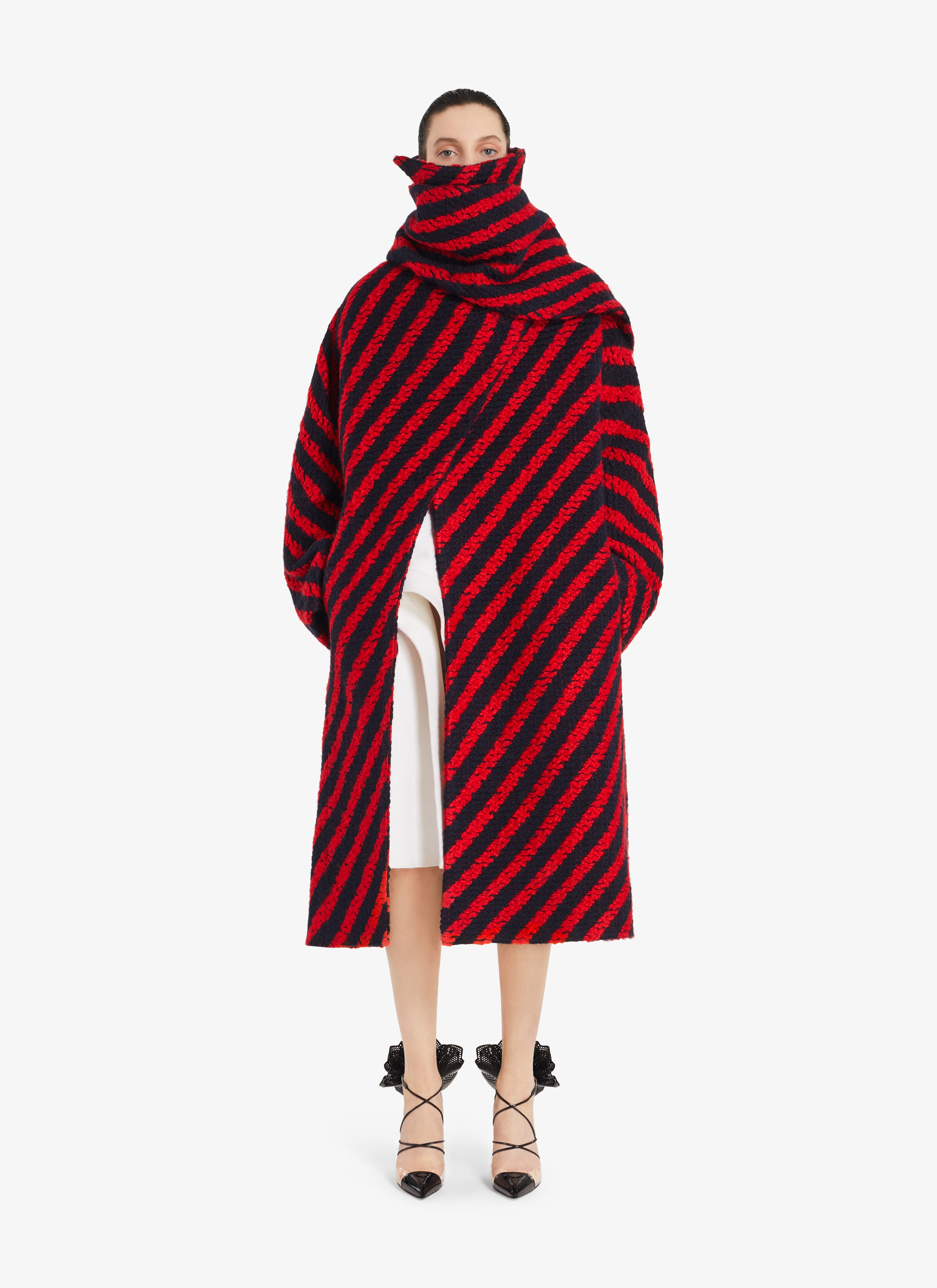 ALAÏA MARINEBLAU/ROT SCHALMANTEL AUS WOLLE