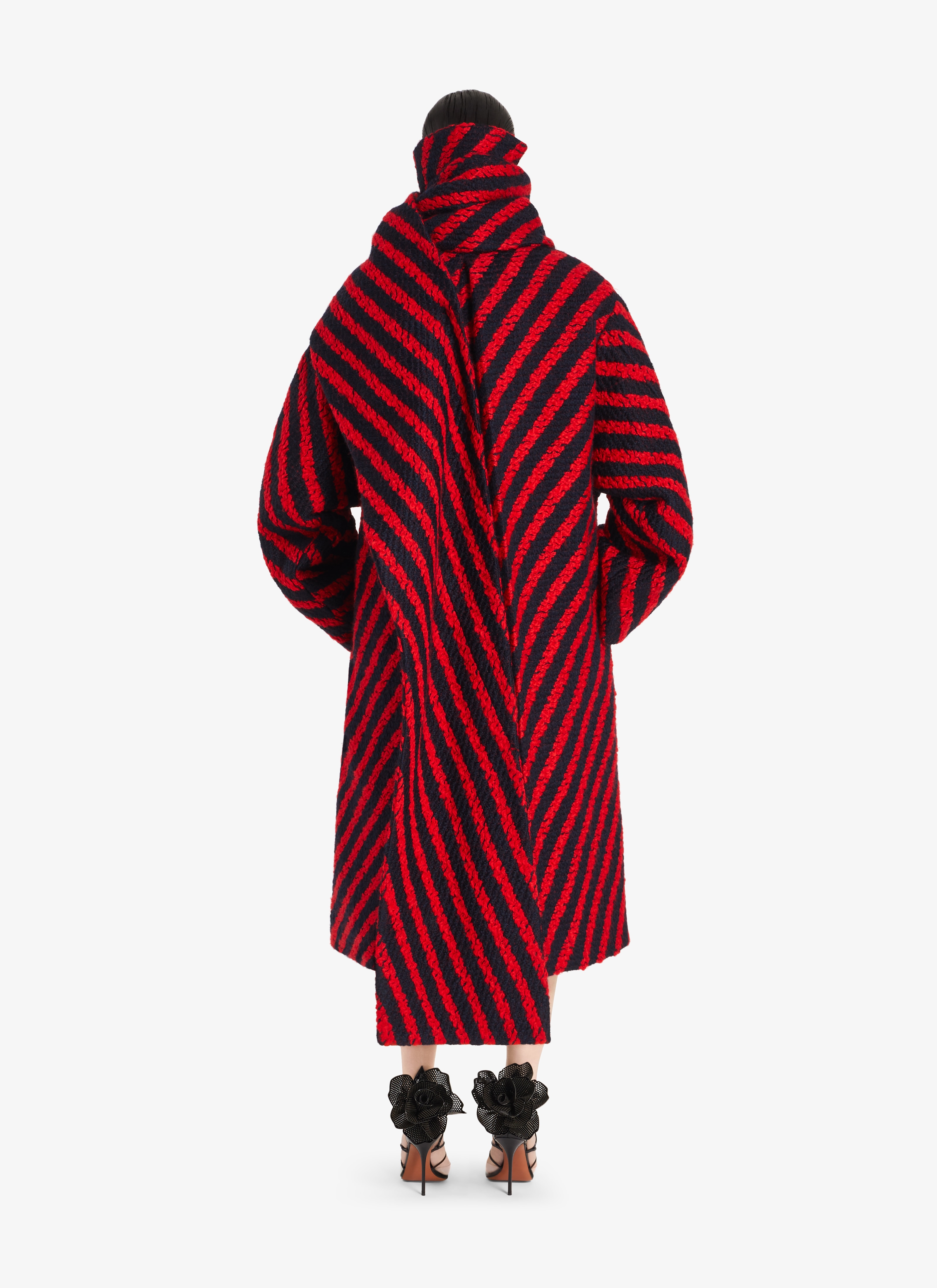 ALAÏA MARINEBLAU/ROT SCHALMANTEL AUS WOLLE