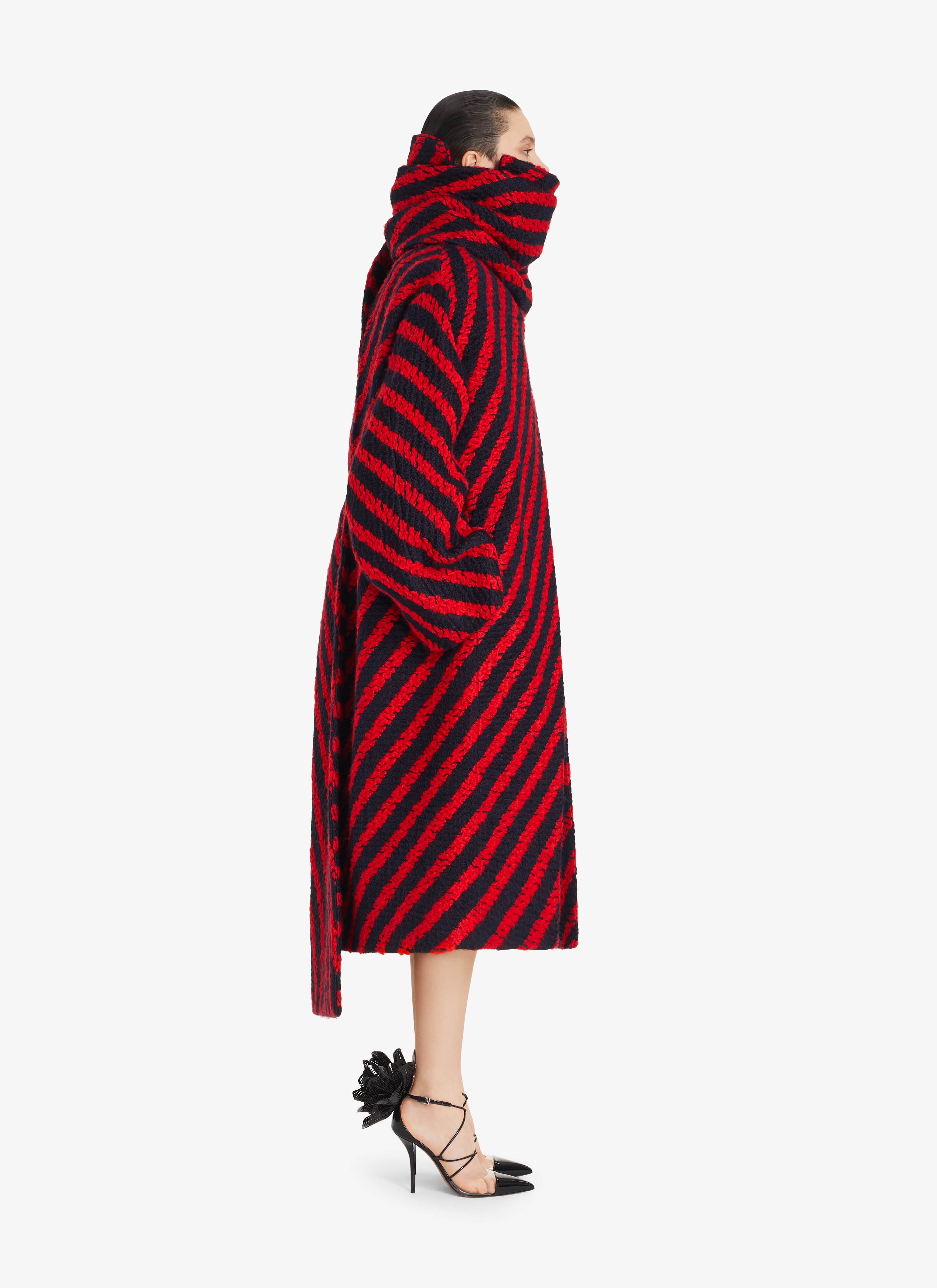 ALAÏA MARINEBLAU/ROT SCHALMANTEL AUS WOLLE