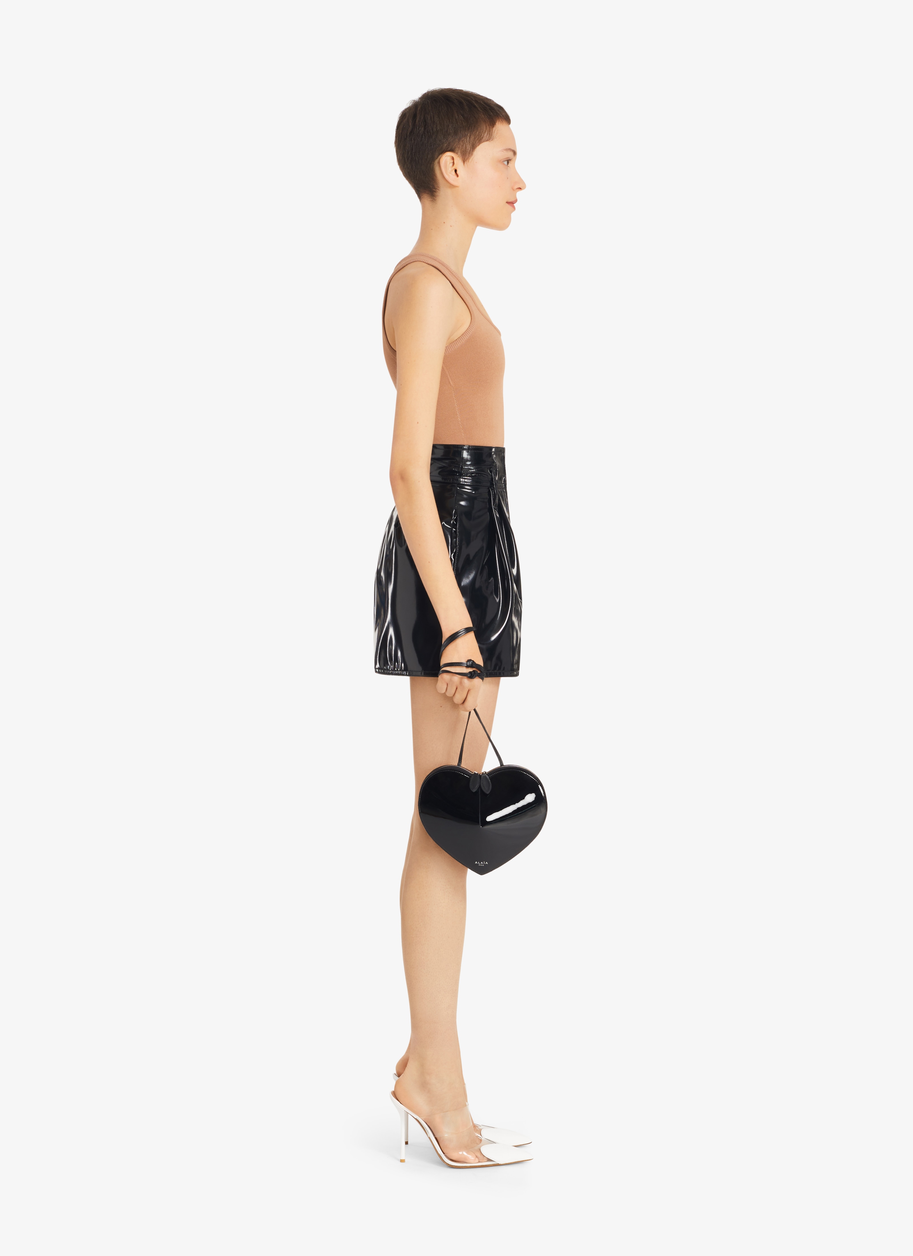 ALAÏA BLACK HIGH-WAIST VYNIL SHORTS