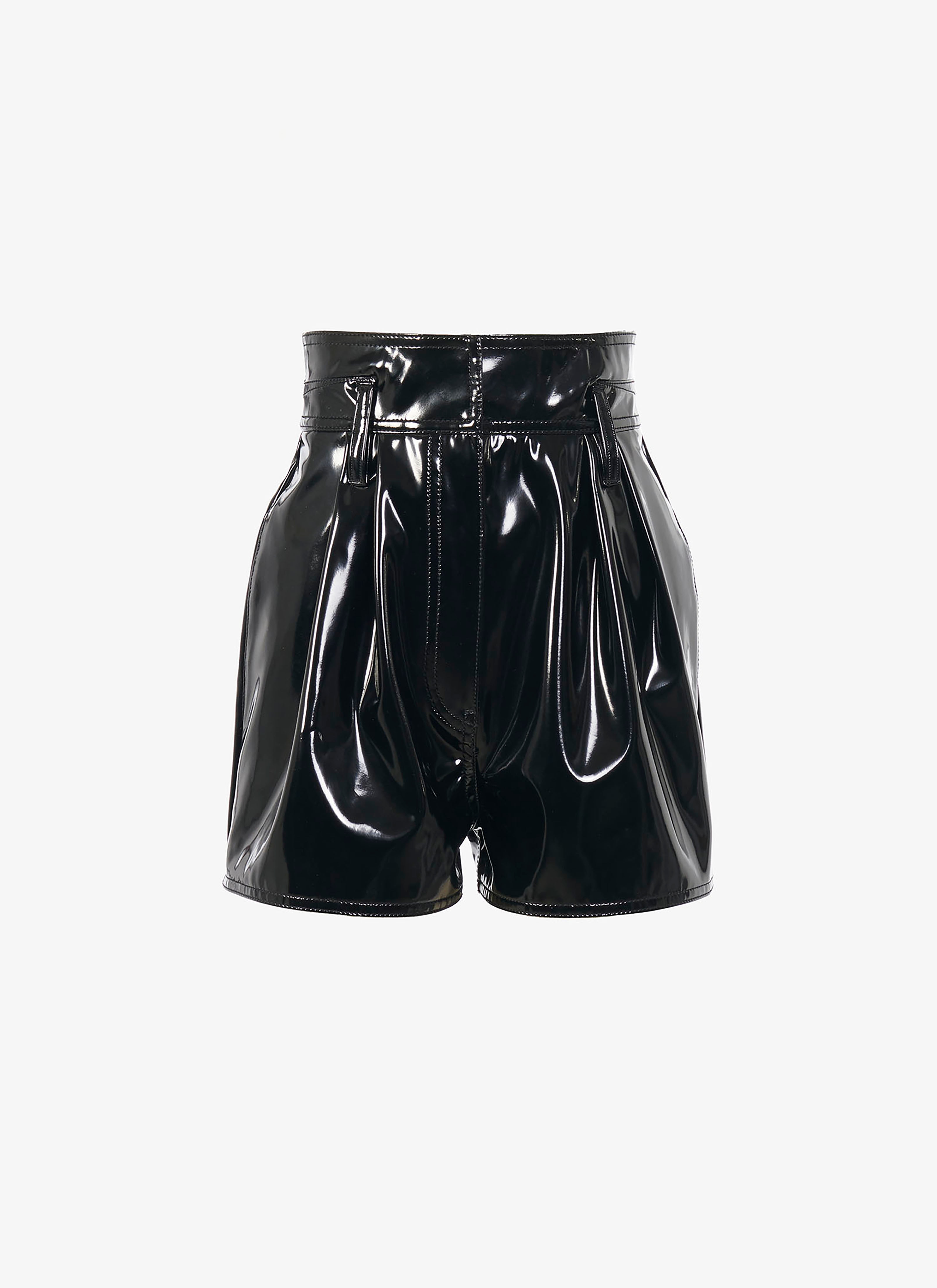ALAÏA BLACK HIGH-WAIST VYNIL SHORTS
