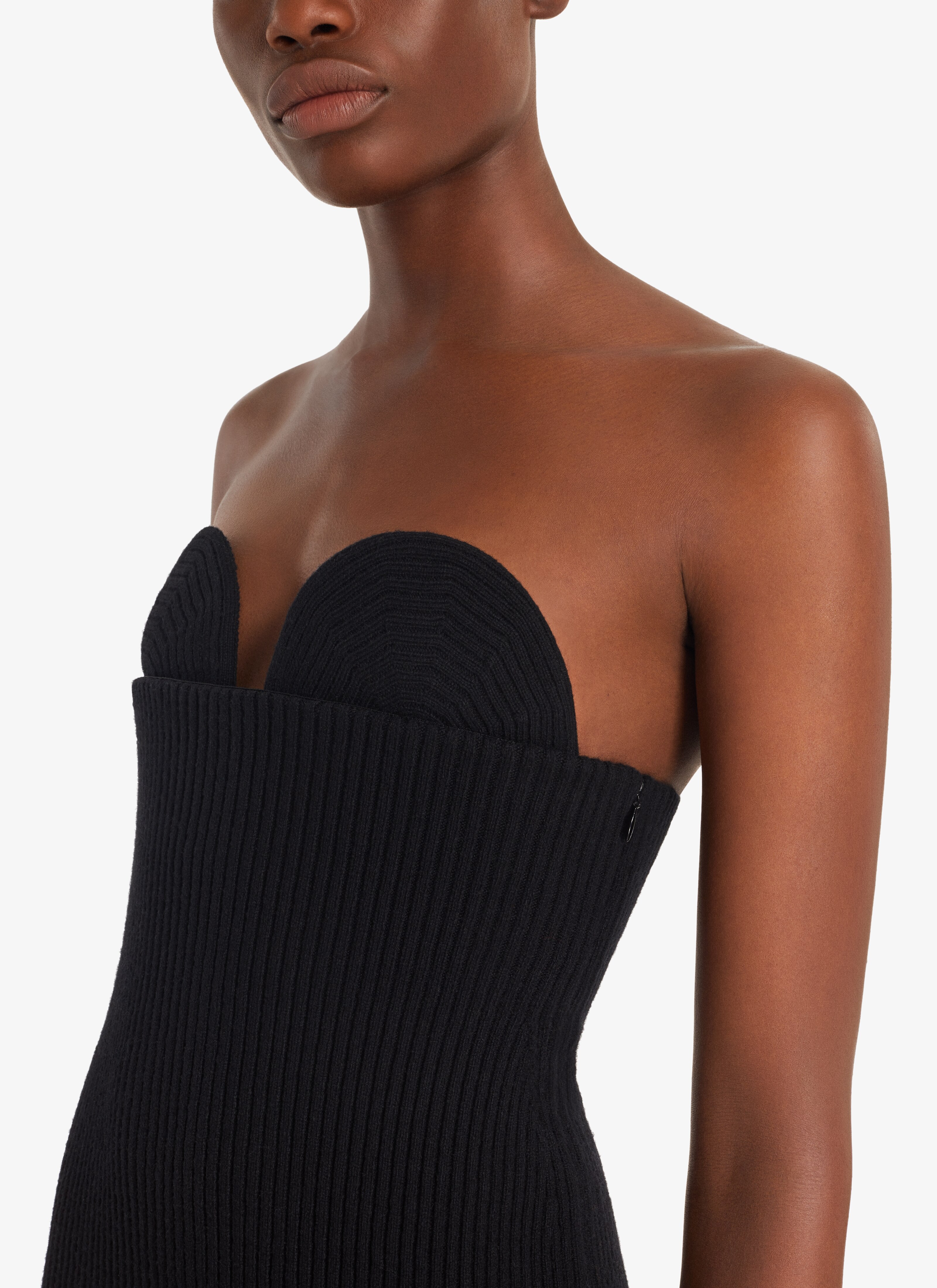 ALAÏA BLACK MOLDED RIB LONG DRESS