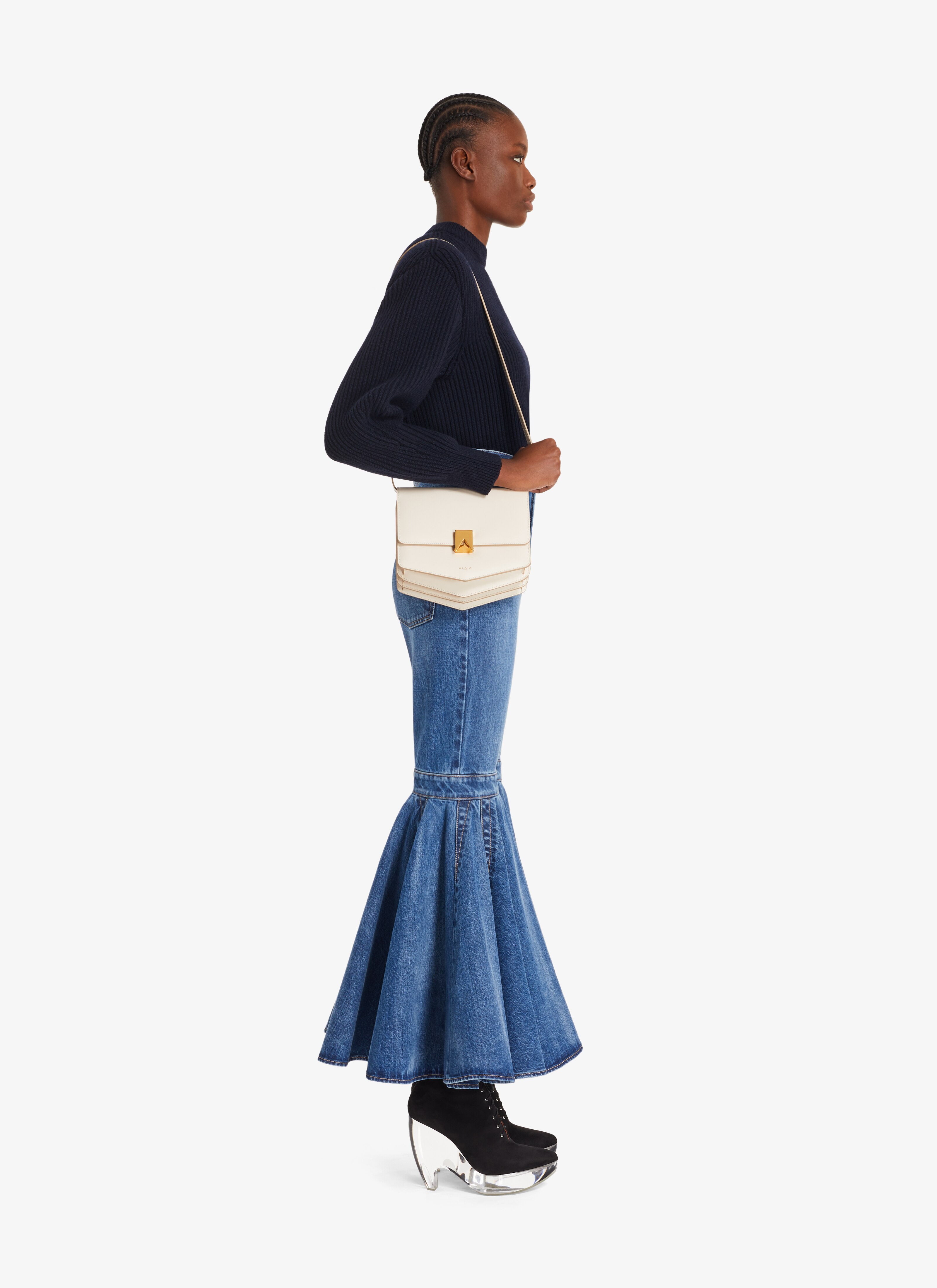 ALAÏA MARINE ENGLISH RIBBED SWEATER
