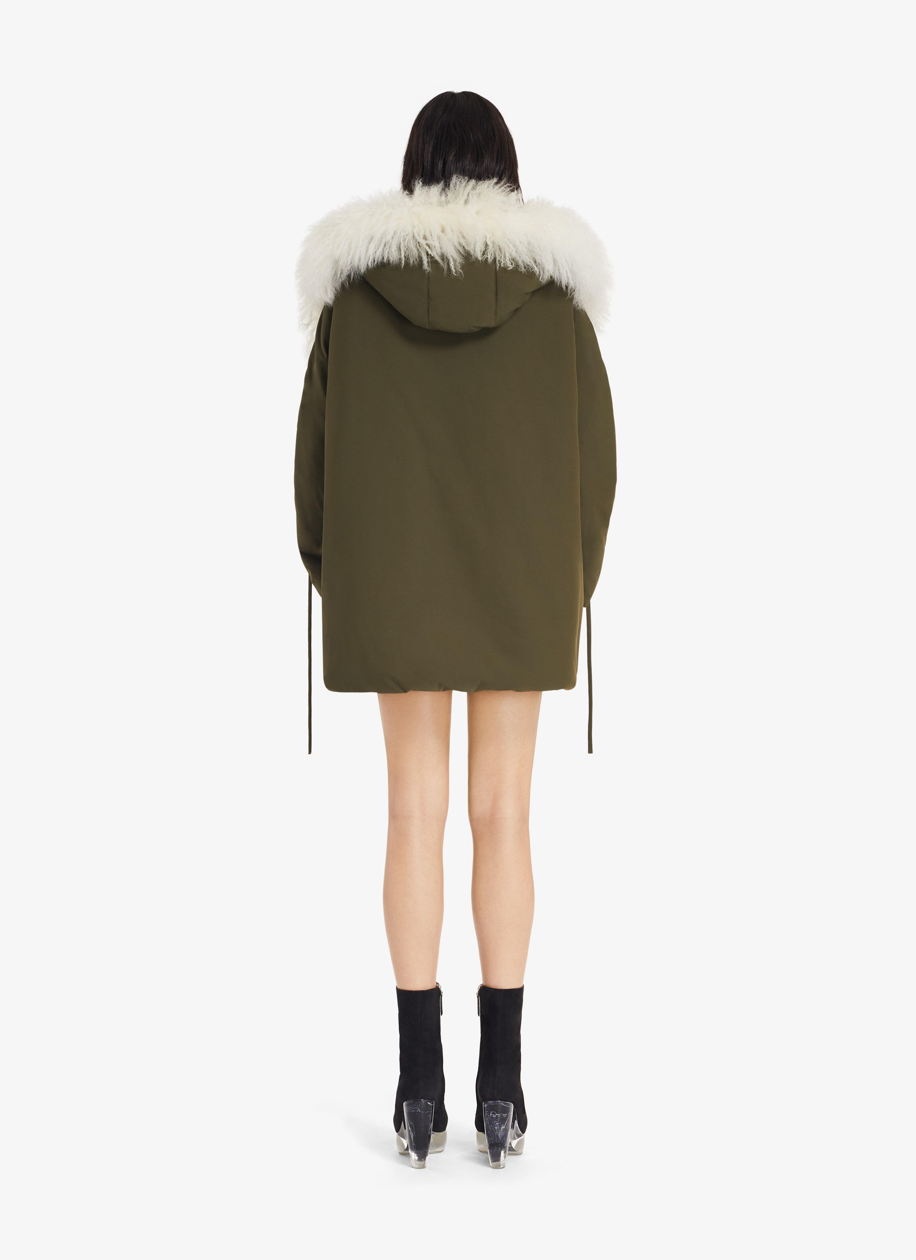 ALAÏA KHAKI OVERSIZE PARKA WITH FUR