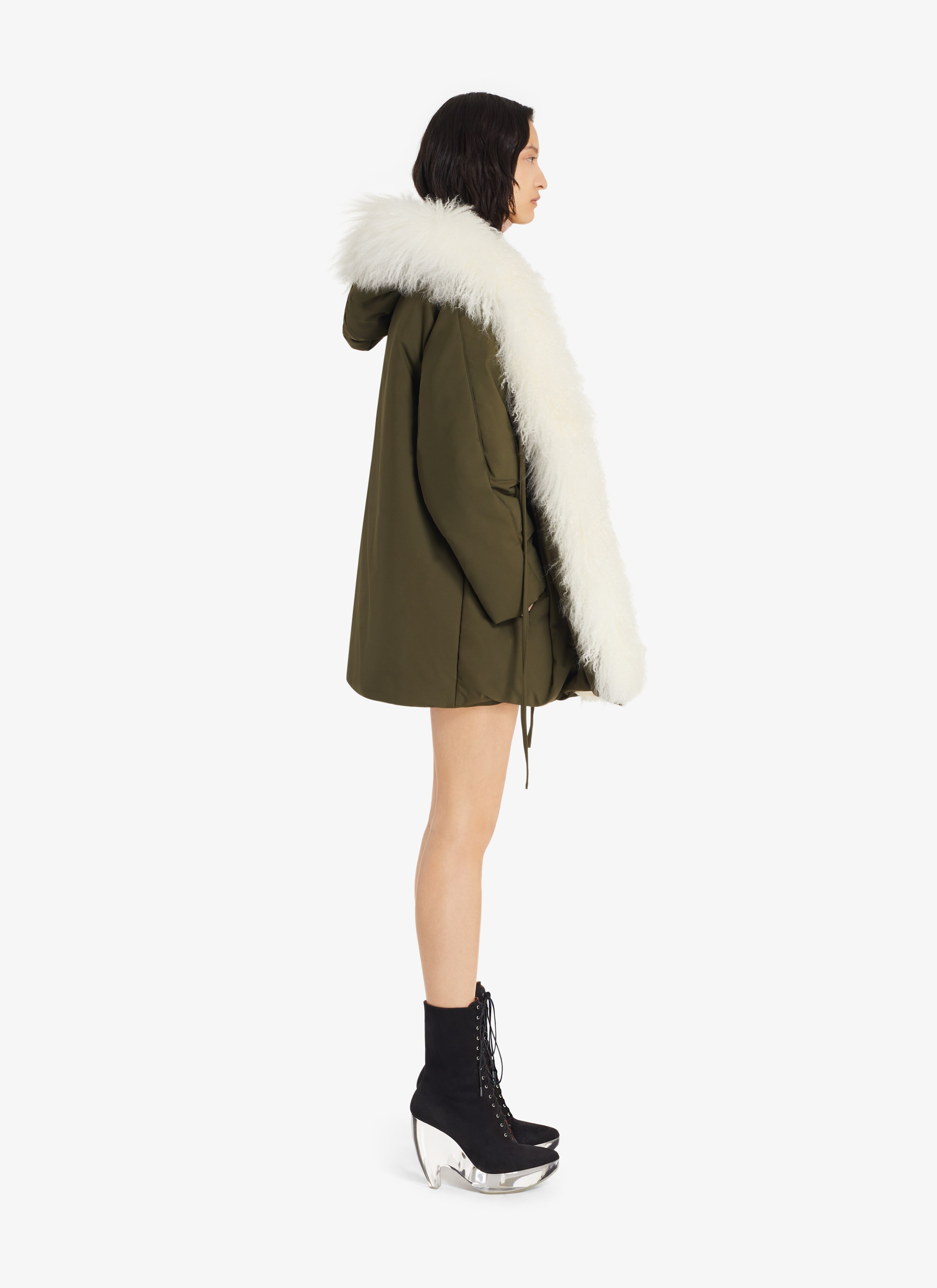 ALAÏA KHAKI OVERSIZE PARKA WITH FUR