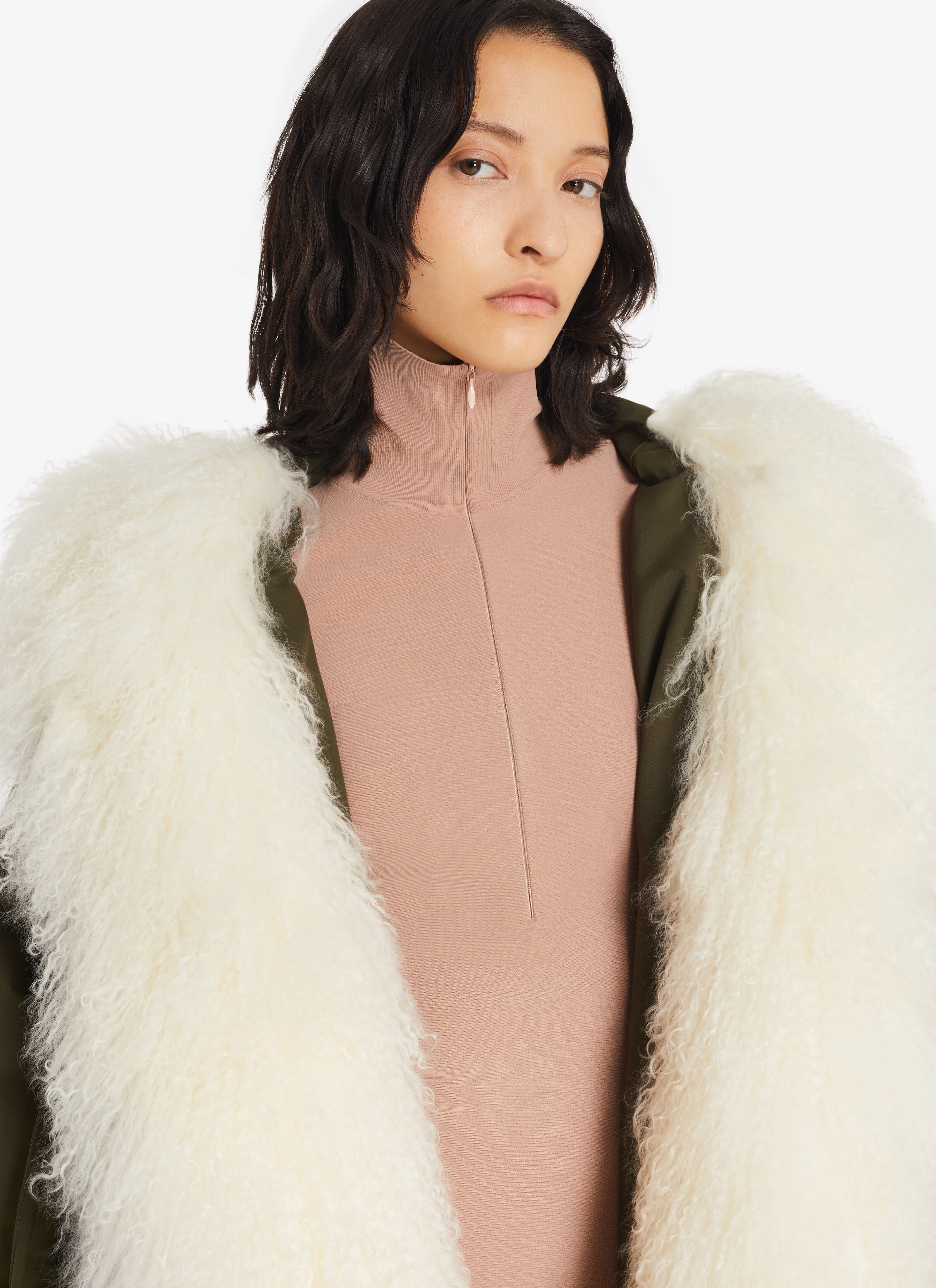 ALAÏA KHAKI OVERSIZE PARKA WITH FUR